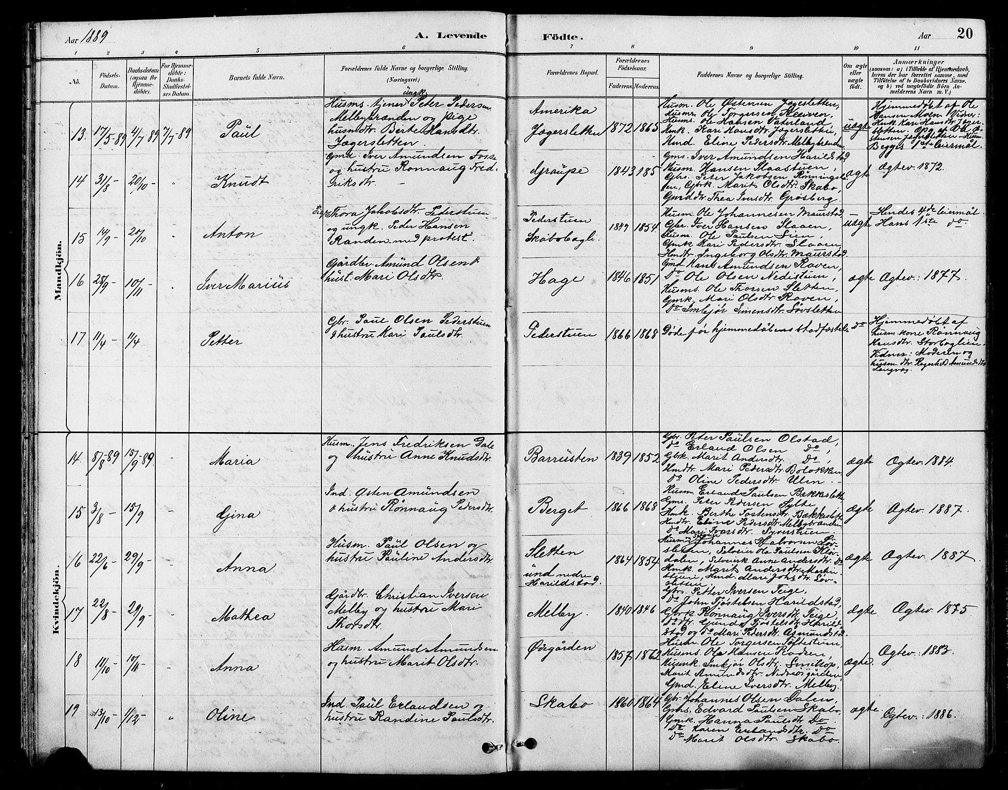 Nord-Fron prestekontor, AV/SAH-PREST-080/H/Ha/Hab/L0005: Klokkerbok nr. 5, 1884-1914, s. 20