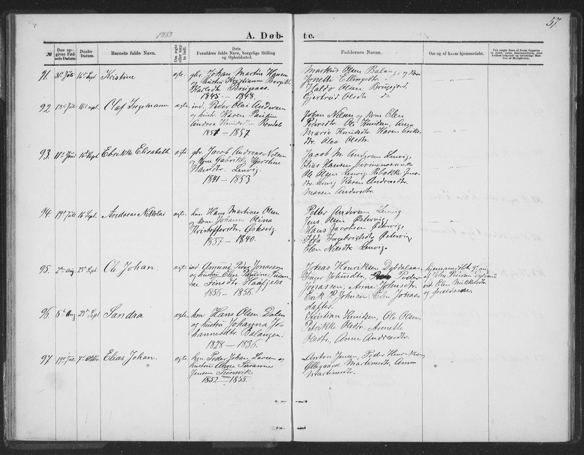 Ministerialprotokoller, klokkerbøker og fødselsregistre - Nordland, AV/SAT-A-1459/863/L0913: Klokkerbok nr. 863C03, 1877-1885, s. 57