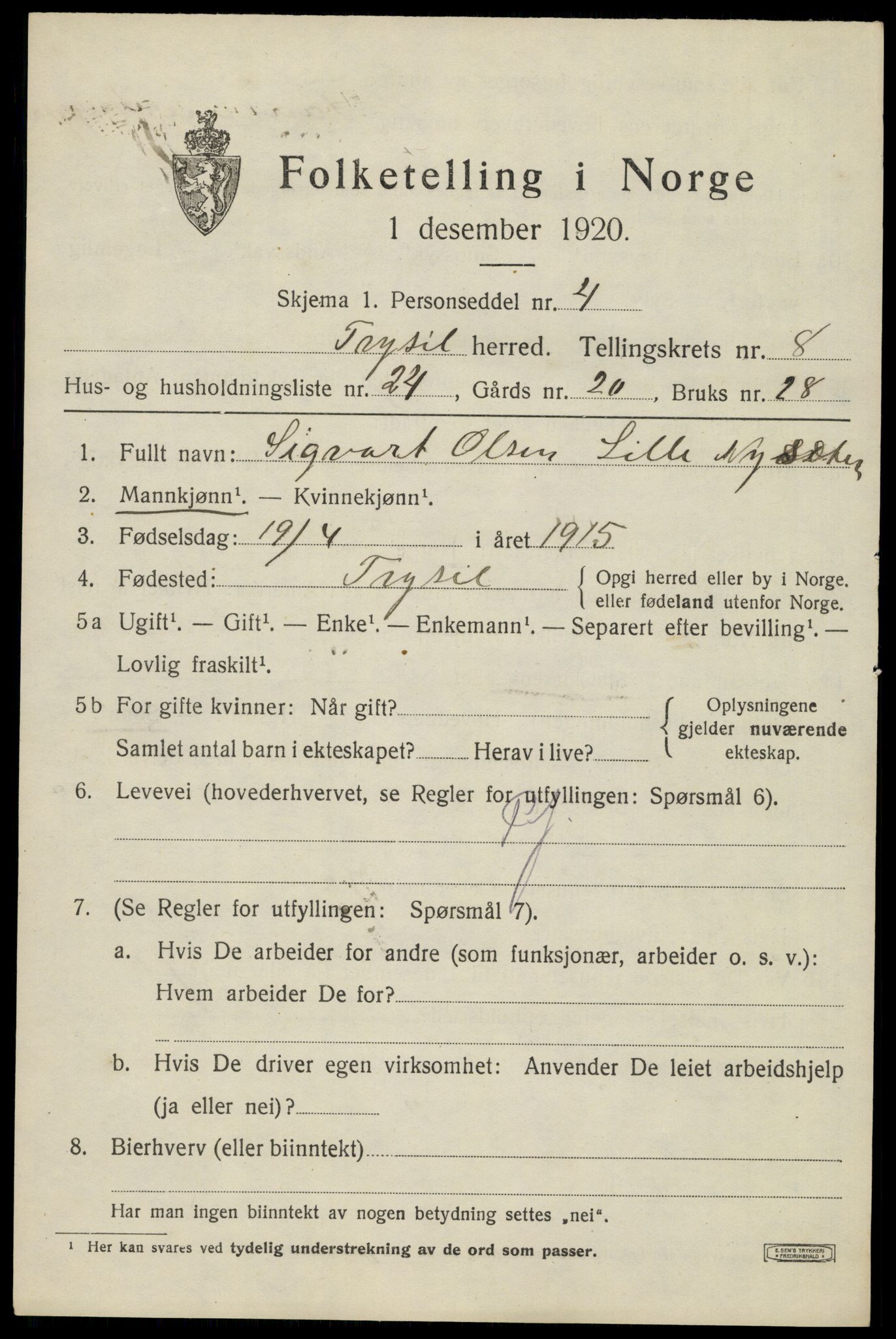 SAH, Folketelling 1920 for 0428 Trysil herred, 1920, s. 6525