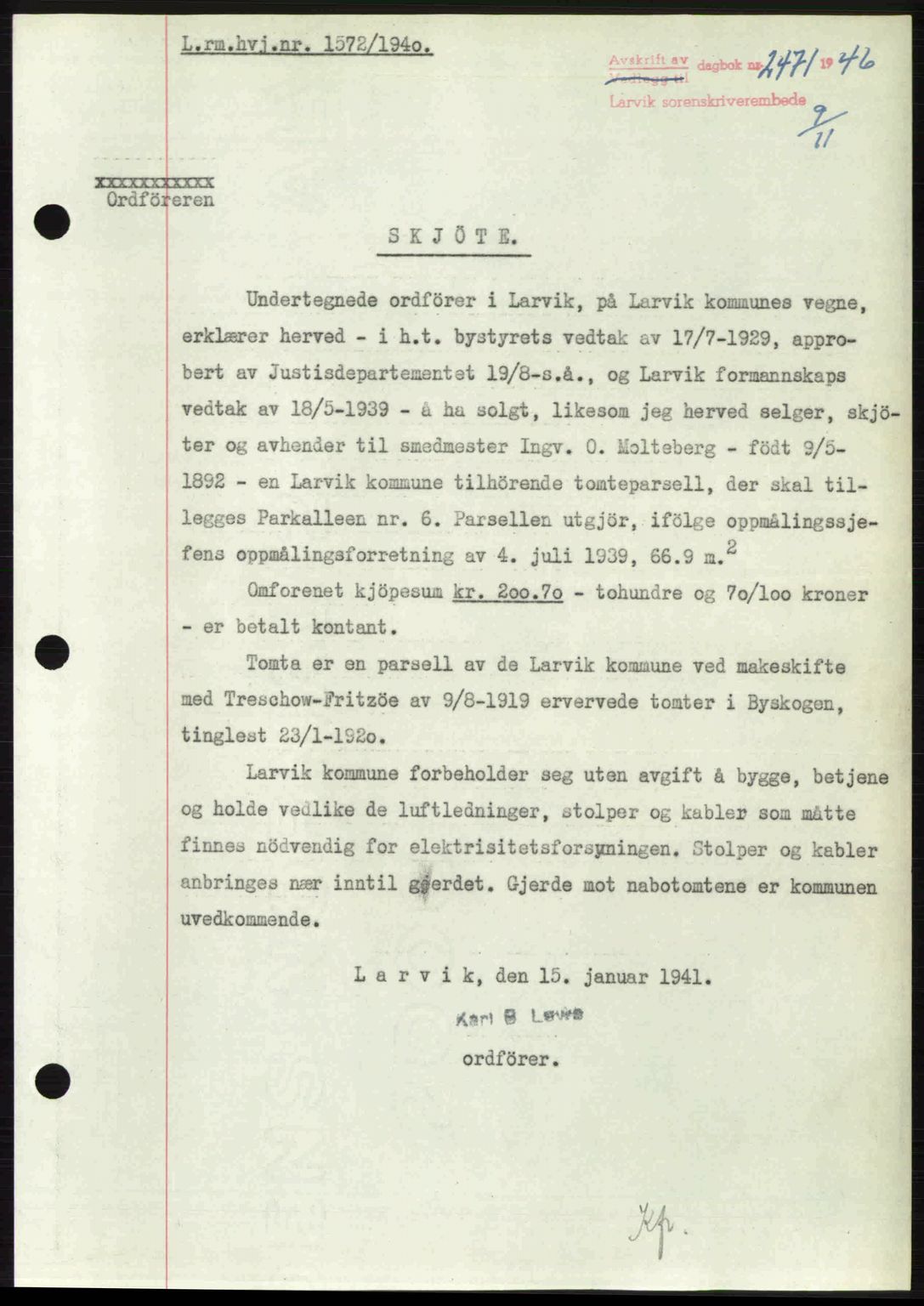 Larvik sorenskriveri, SAKO/A-83/G/Ga/Gab/L0083: Pantebok nr. A-17, 1946-1947, Dagboknr: 2471/1946