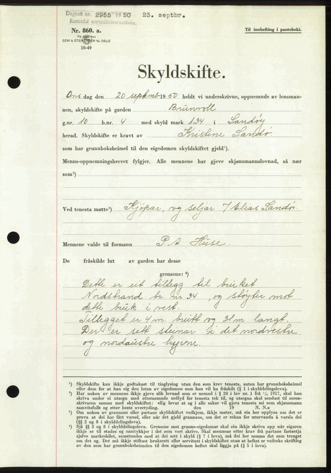 Romsdal sorenskriveri, AV/SAT-A-4149/1/2/2C: Pantebok nr. A34, 1950-1950, Dagboknr: 2955/1950