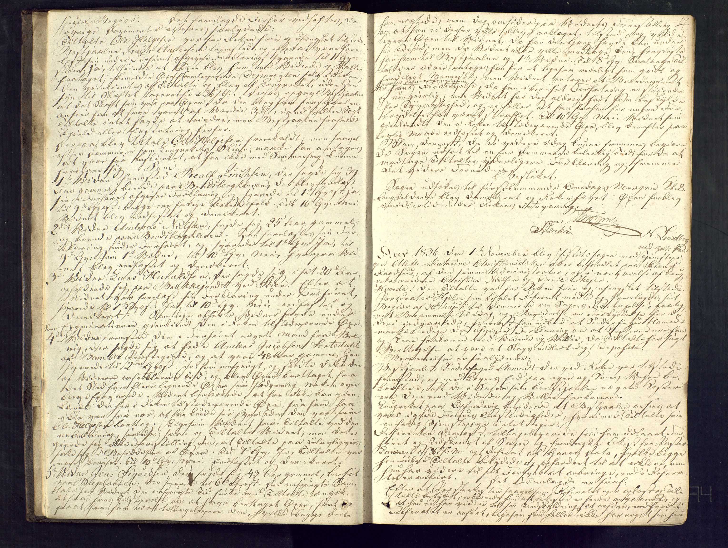 Skien byfogd, AV/SAKO-A-219/F/Fc/L0002: Sivil ekstrarettsprotokoll., 1836-1843, s. 16-17