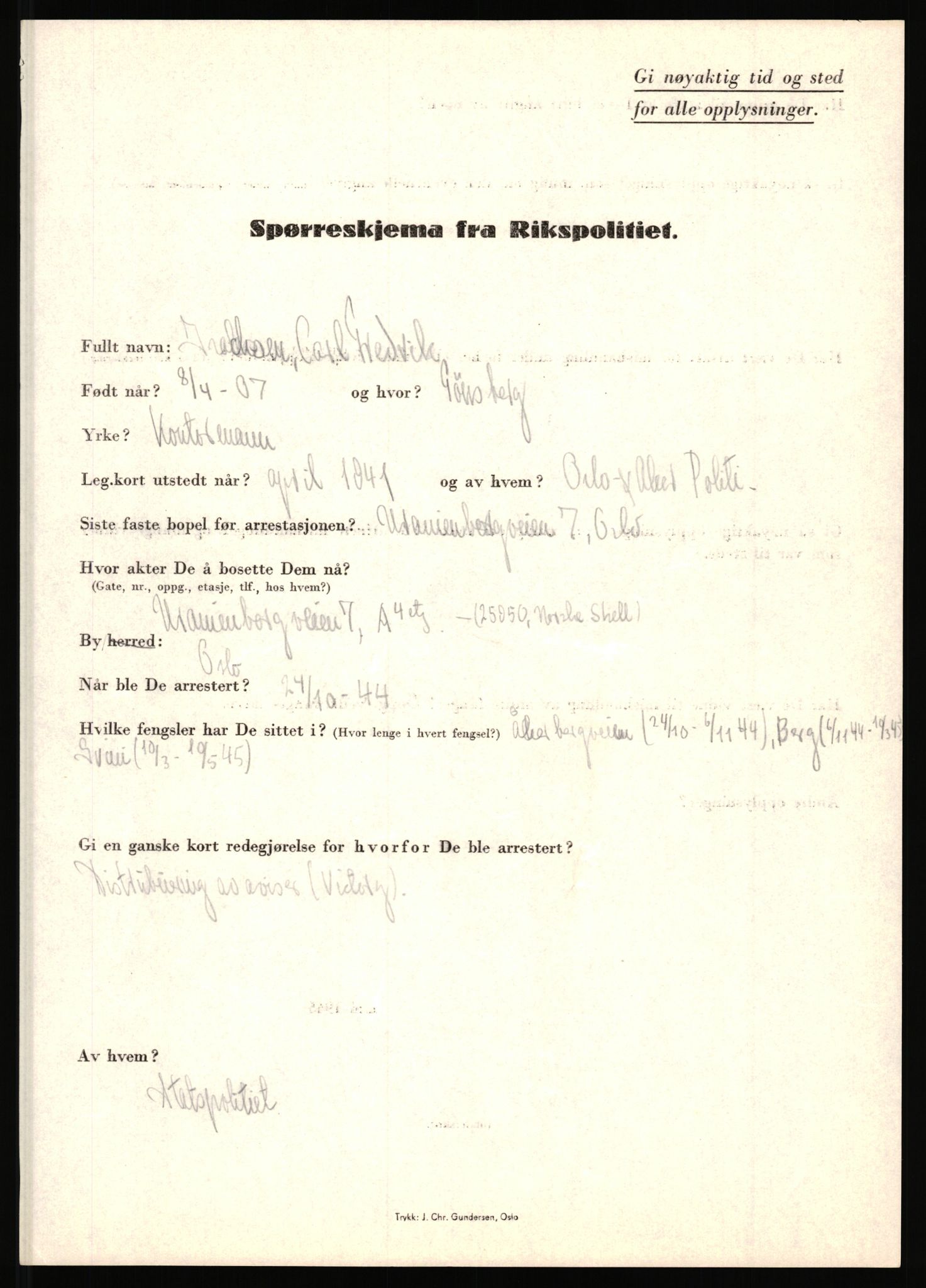 Rikspolitisjefen, AV/RA-S-1560/L/L0007: Heen, Erik C. - Iversen, Trygve, 1940-1945, s. 1197