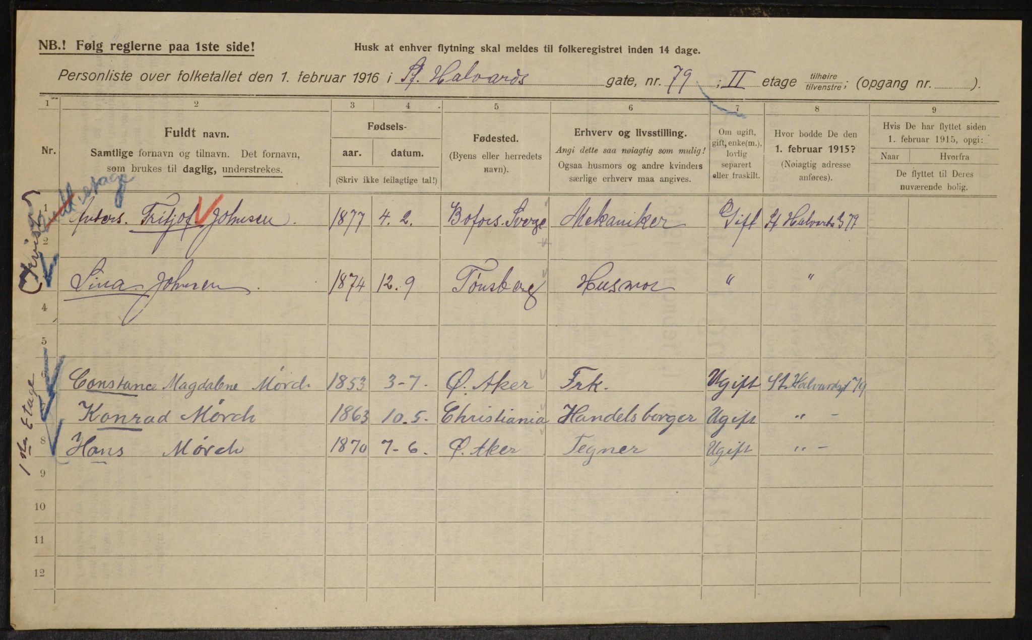 OBA, Kommunal folketelling 1.2.1916 for Kristiania, 1916, s. 90103