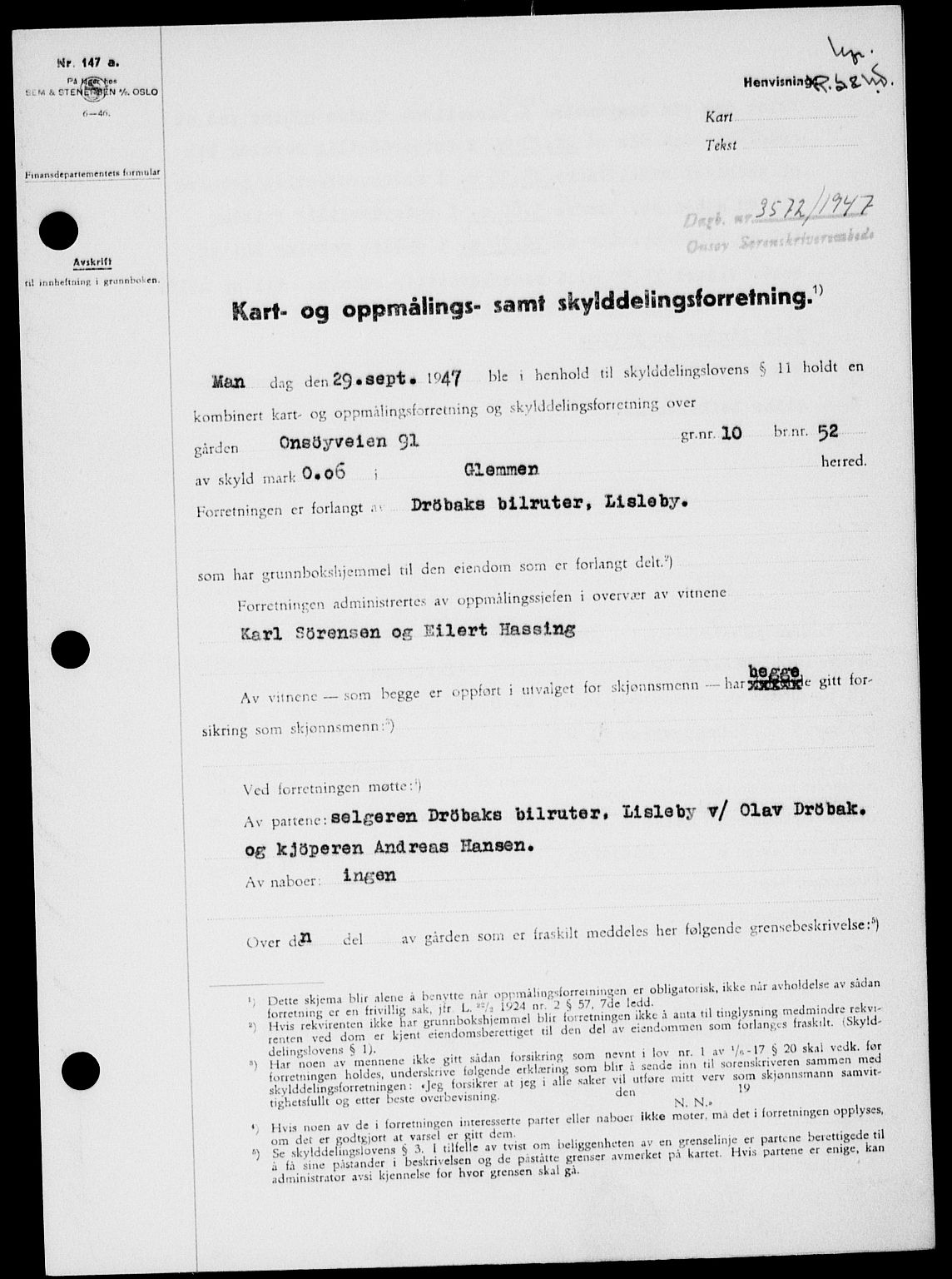Onsøy sorenskriveri, SAO/A-10474/G/Ga/Gab/L0022: Pantebok nr. II A-22, 1947-1948, Dagboknr: 3572/1947