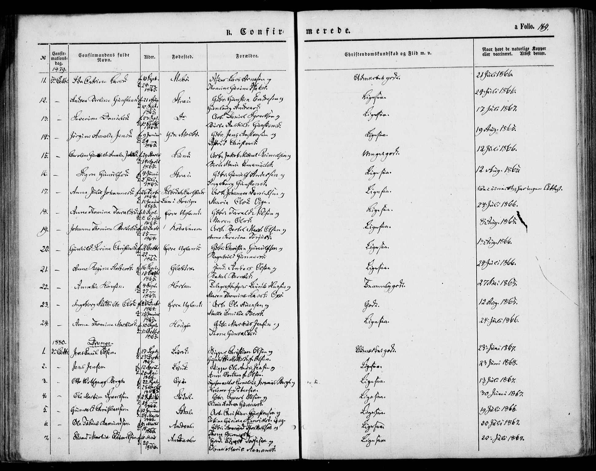 Oddernes sokneprestkontor, AV/SAK-1111-0033/F/Fa/Faa/L0008: Ministerialbok nr. A 8, 1864-1880, s. 169