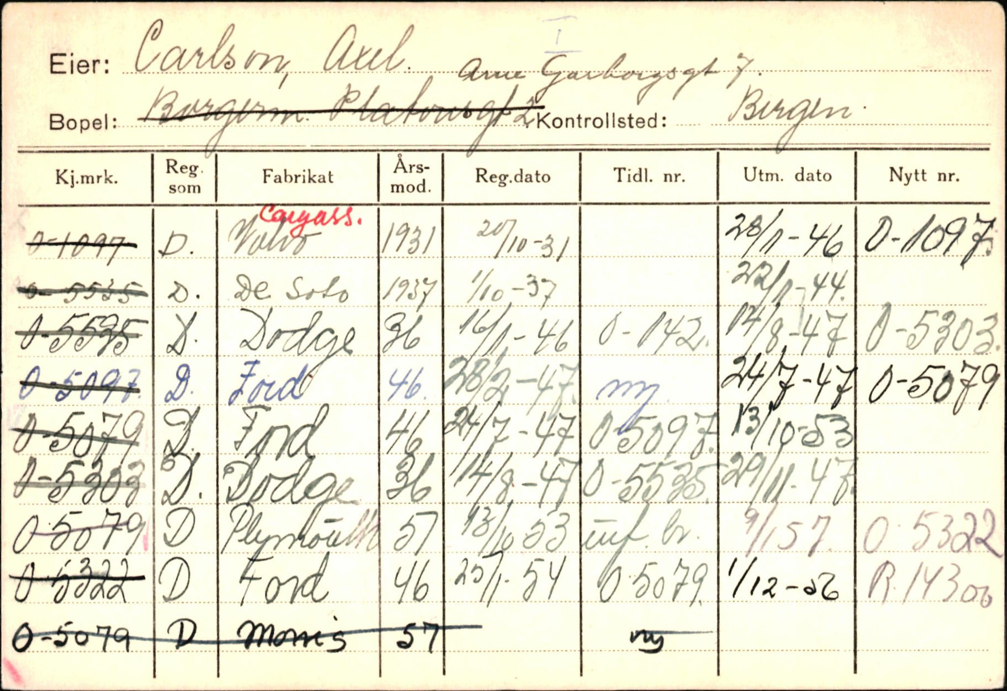 Statens vegvesen, Hordaland vegkontor, AV/SAB-A-5201/2/Hb/L0006: O-eierkort C-D, 1920-1971, s. 36