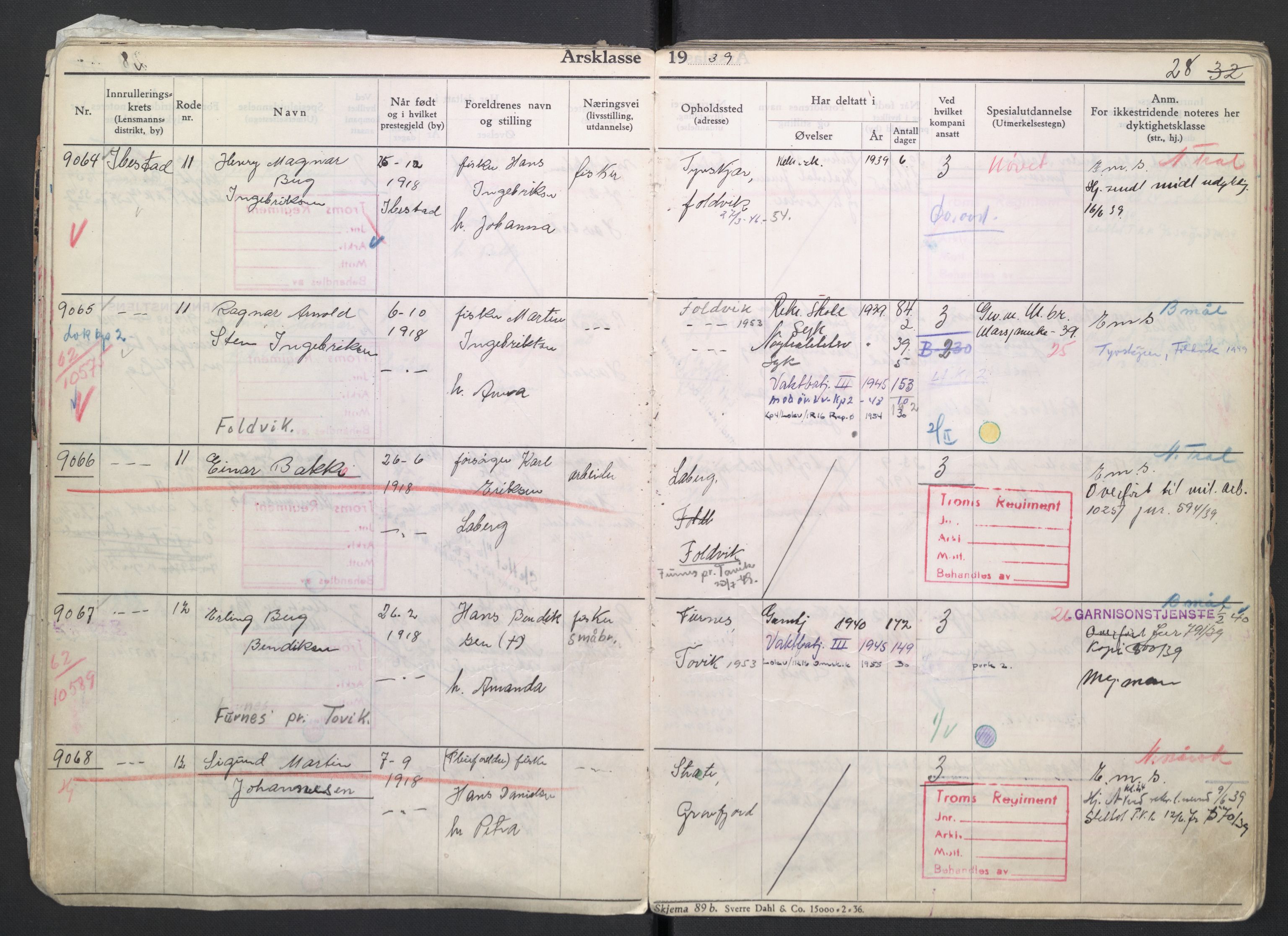 Forsvaret, Troms infanteriregiment nr. 16, AV/RA-RAFA-3146/P/Pa/L0007/0004: Ruller / Rulle for regimentets menige mannskaper, årsklasse 1939, 1939, s. 28