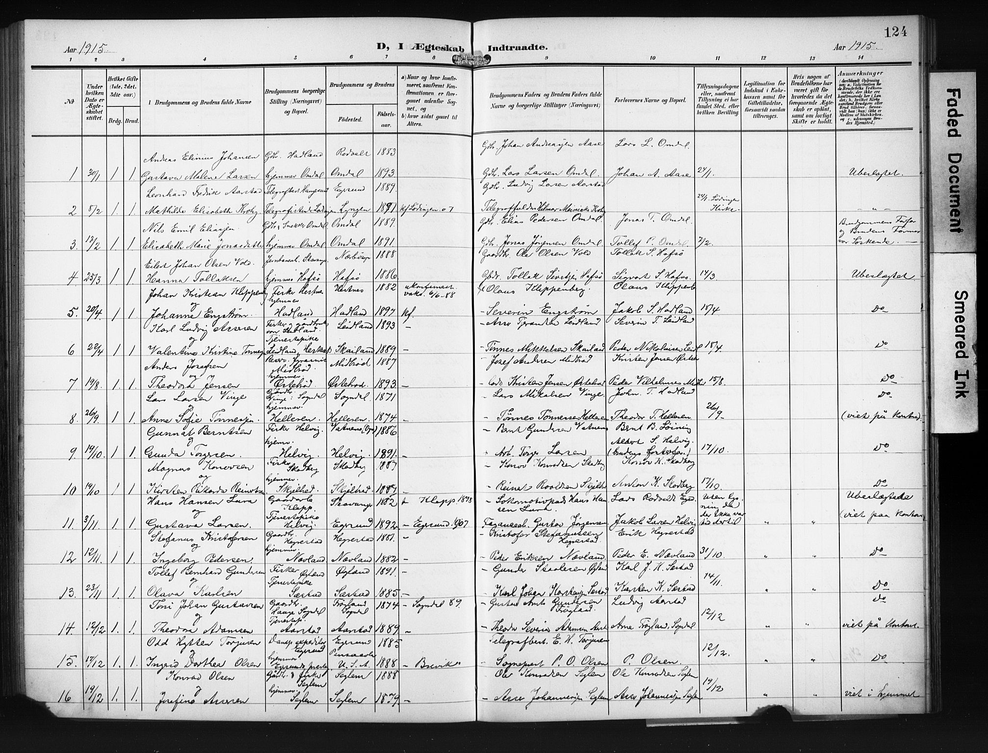 Eigersund sokneprestkontor, AV/SAST-A-101807/S09/L0011: Klokkerbok nr. B 11, 1908-1930, s. 124