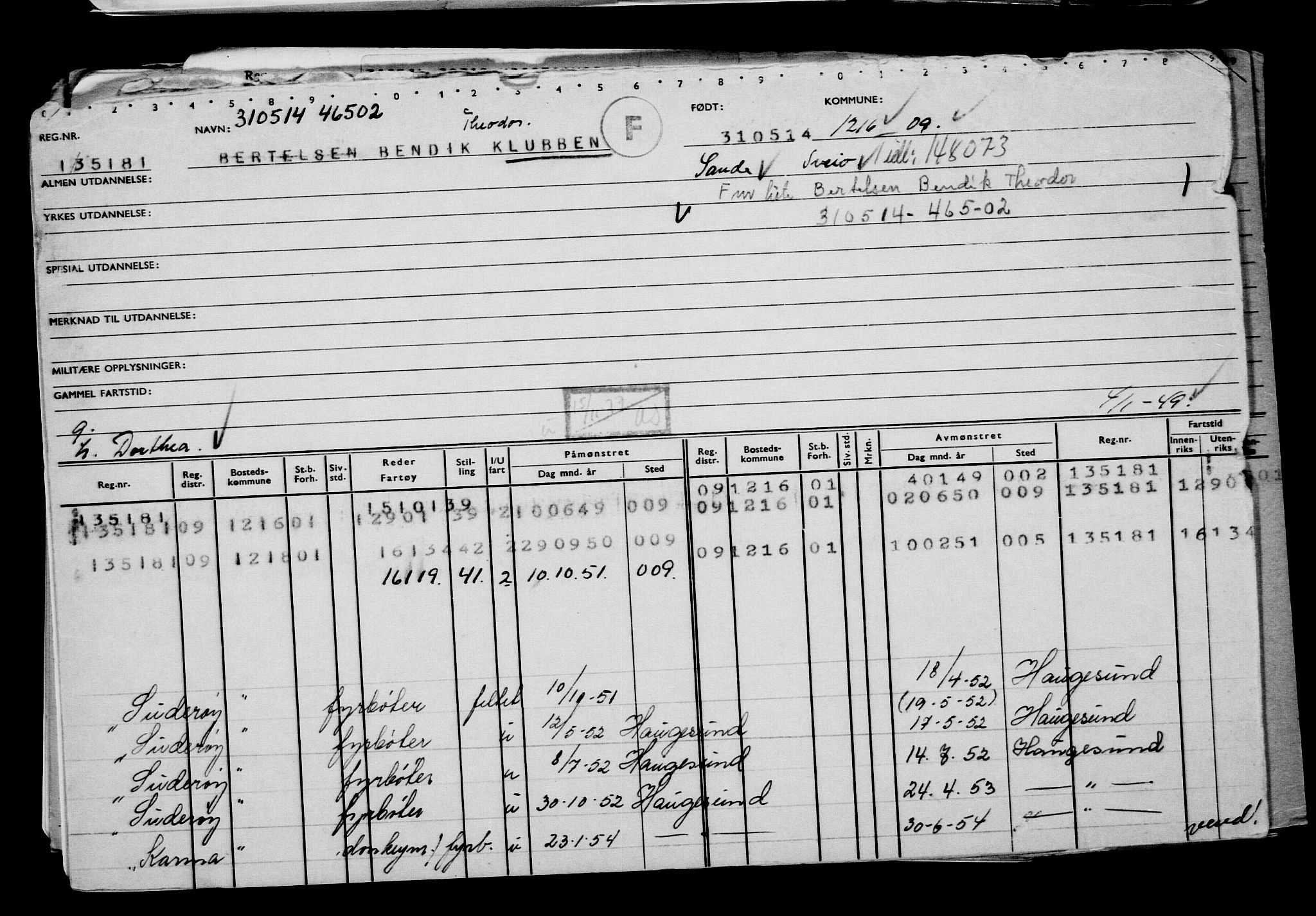 Direktoratet for sjømenn, AV/RA-S-3545/G/Gb/L0121: Hovedkort, 1914, s. 320