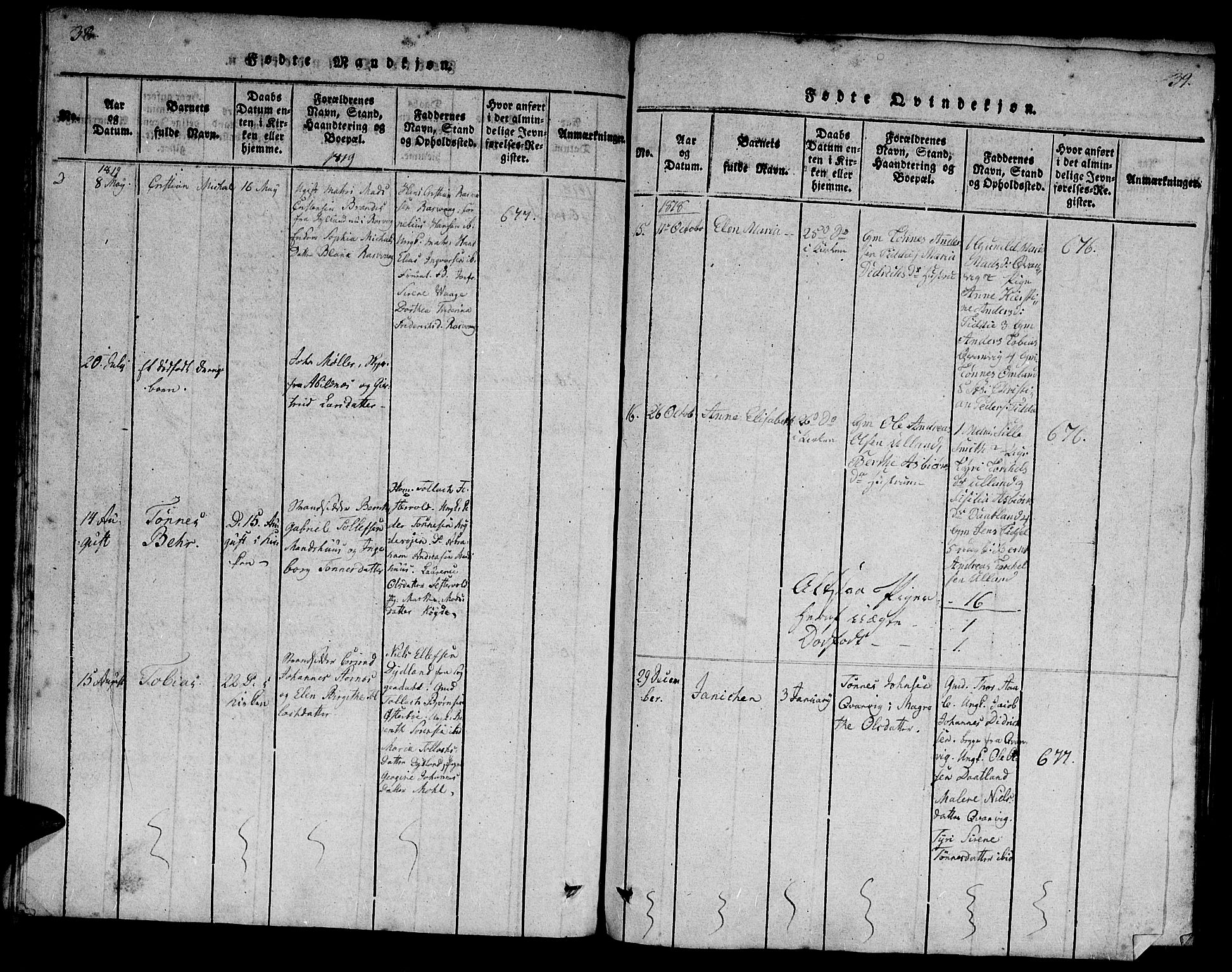 Flekkefjord sokneprestkontor, AV/SAK-1111-0012/F/Fa/Fab/L0003: Ministerialbok nr. A 3, 1815-1830, s. 38-39