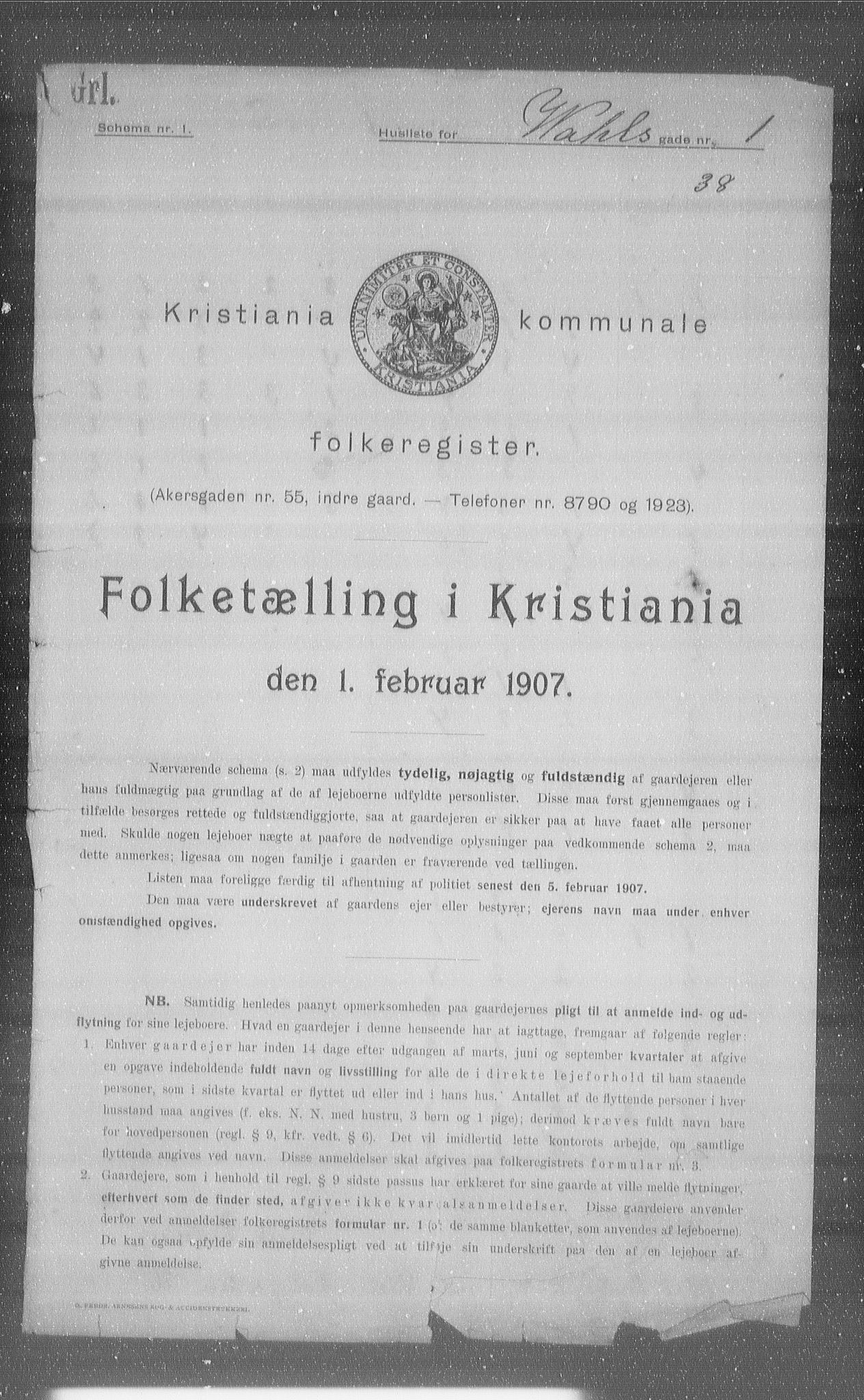 OBA, Kommunal folketelling 1.2.1907 for Kristiania kjøpstad, 1907, s. 61744