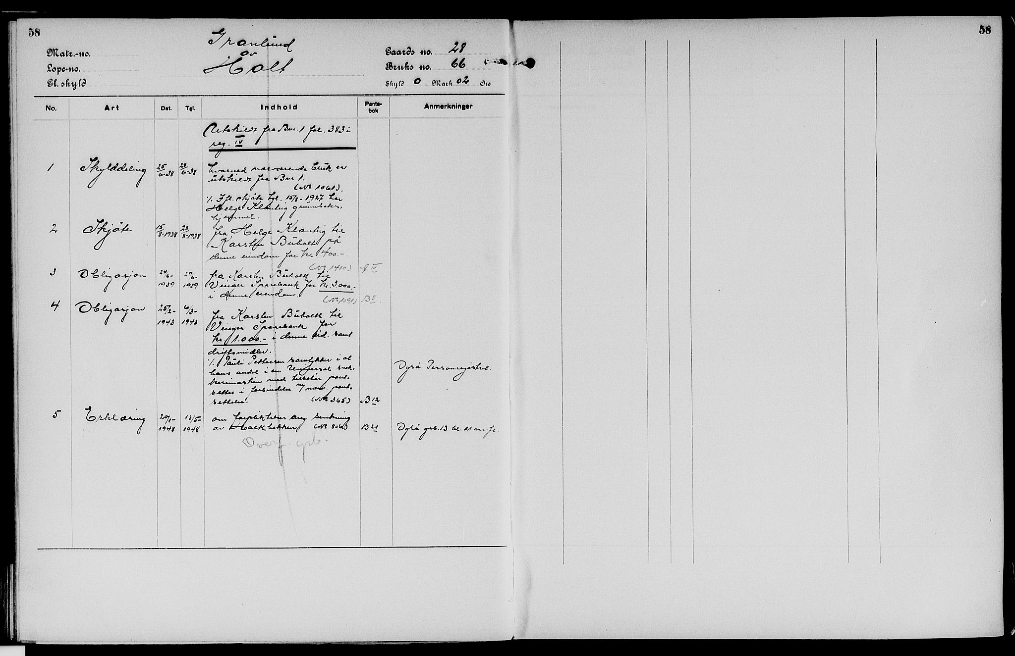 Vinger og Odal sorenskriveri, SAH/TING-022/H/Ha/Hac/Hacc/L0006: Panteregister nr. 3.6, 1923, s. 58