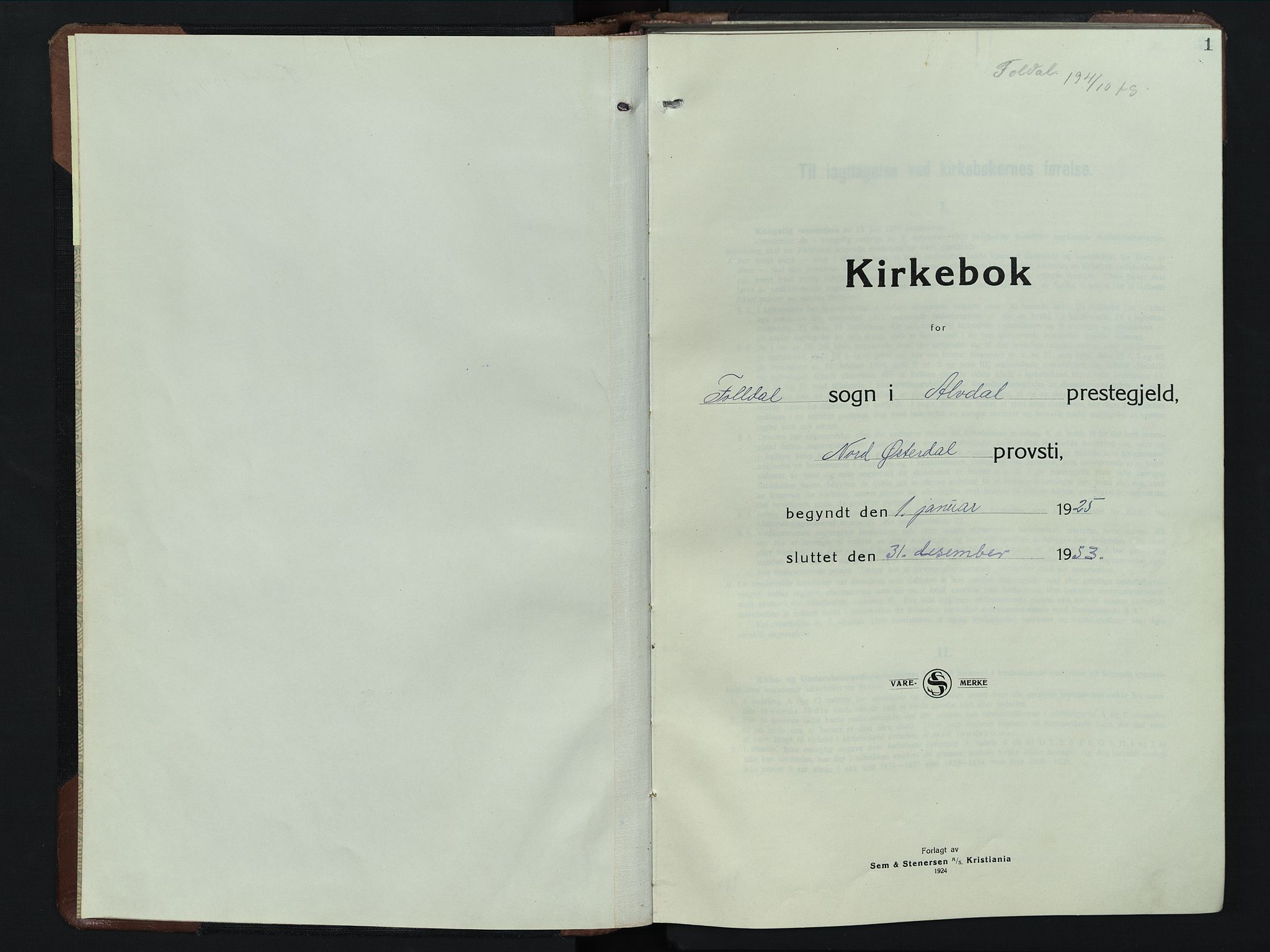 Alvdal prestekontor, AV/SAH-PREST-060/H/Ha/Hab/L0008: Klokkerbok nr. 8, 1925-1953, s. 1