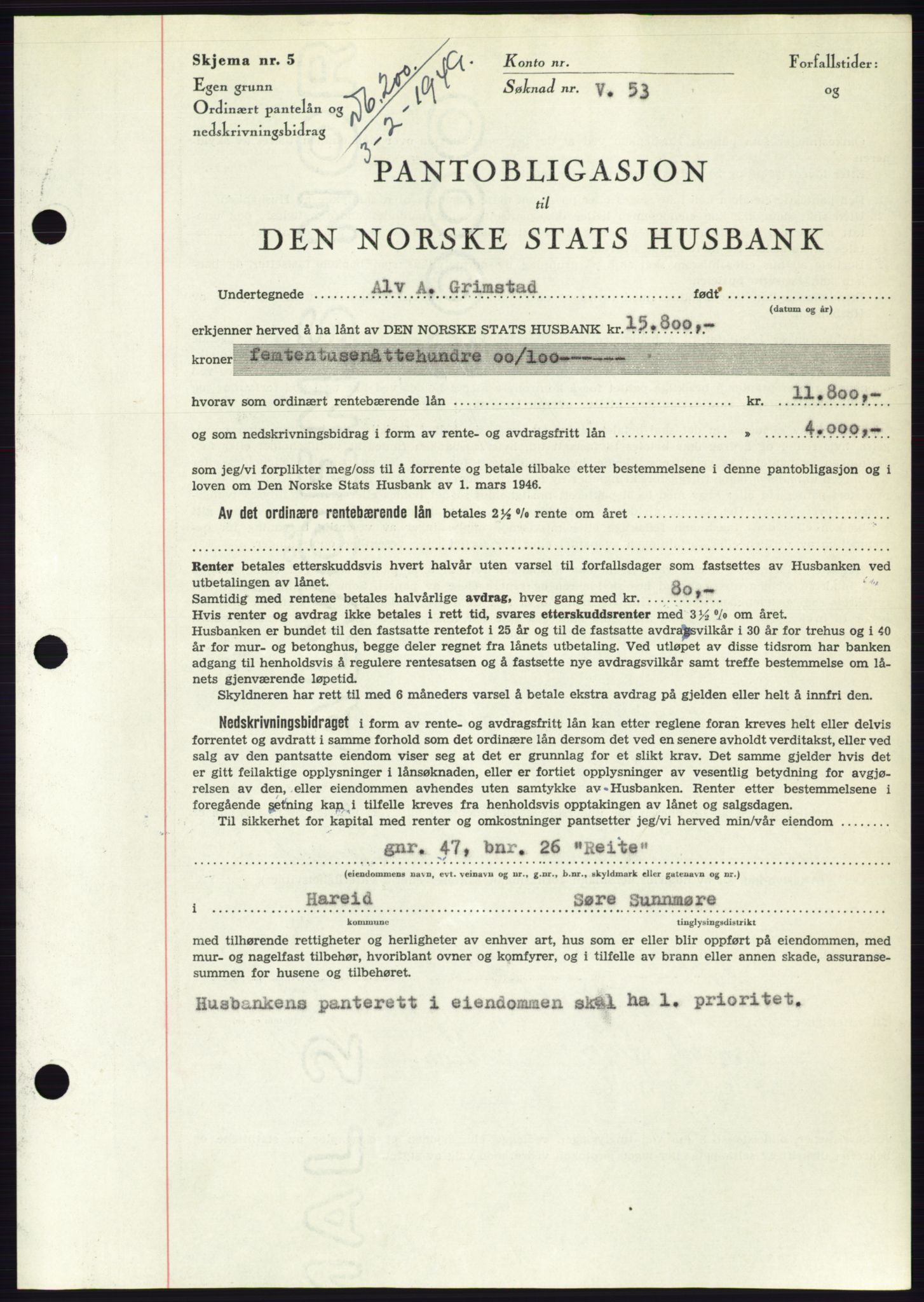 Søre Sunnmøre sorenskriveri, SAT/A-4122/1/2/2C/L0116: Pantebok nr. 4B, 1948-1949, Dagboknr: 200/1949