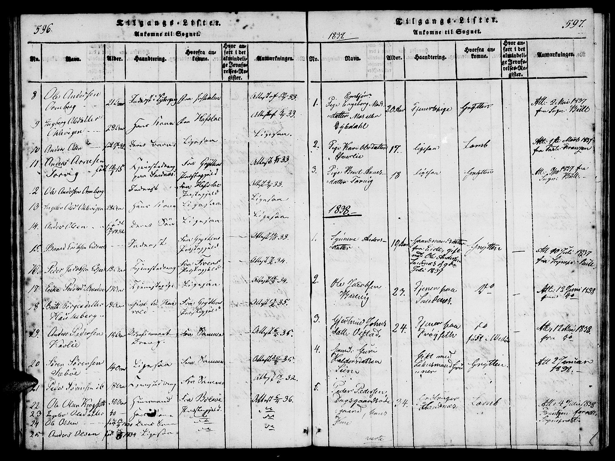 Ministerialprotokoller, klokkerbøker og fødselsregistre - Møre og Romsdal, AV/SAT-A-1454/548/L0612: Ministerialbok nr. 548A01, 1818-1846, s. 596-597