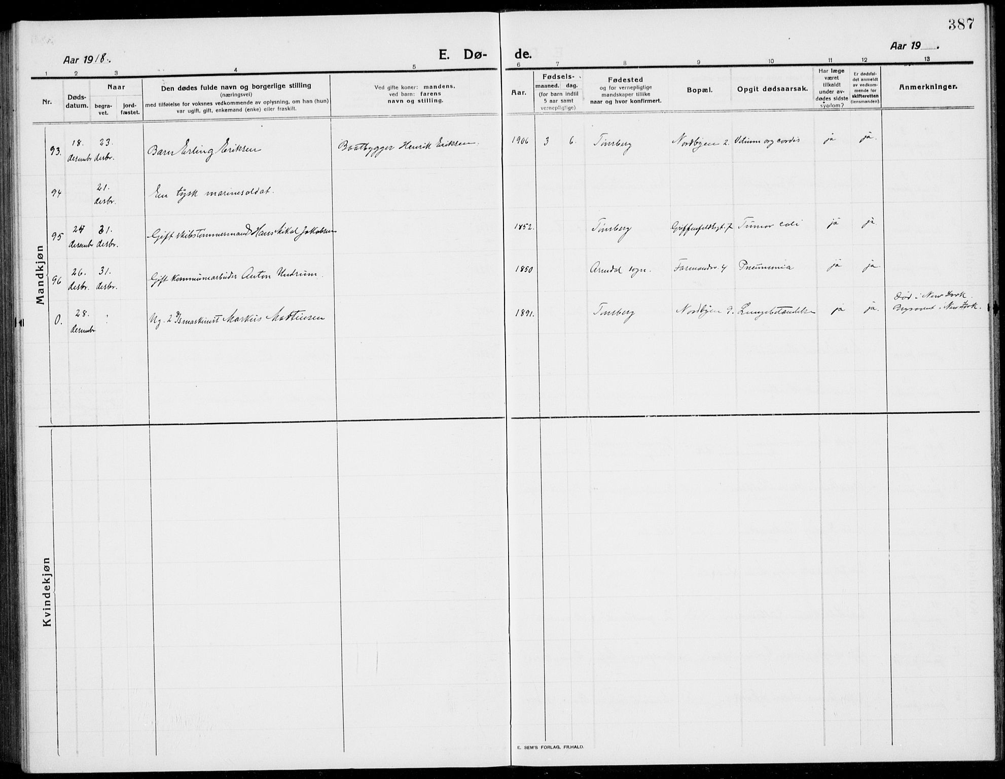 Tønsberg kirkebøker, SAKO/A-330/G/Ga/L0009: Klokkerbok nr. 9, 1913-1920, s. 387