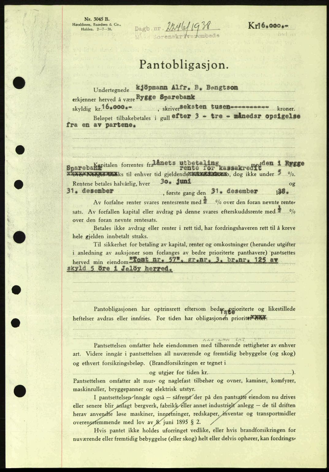 Moss sorenskriveri, SAO/A-10168: Pantebok nr. B6, 1938-1938, Dagboknr: 2246/1938