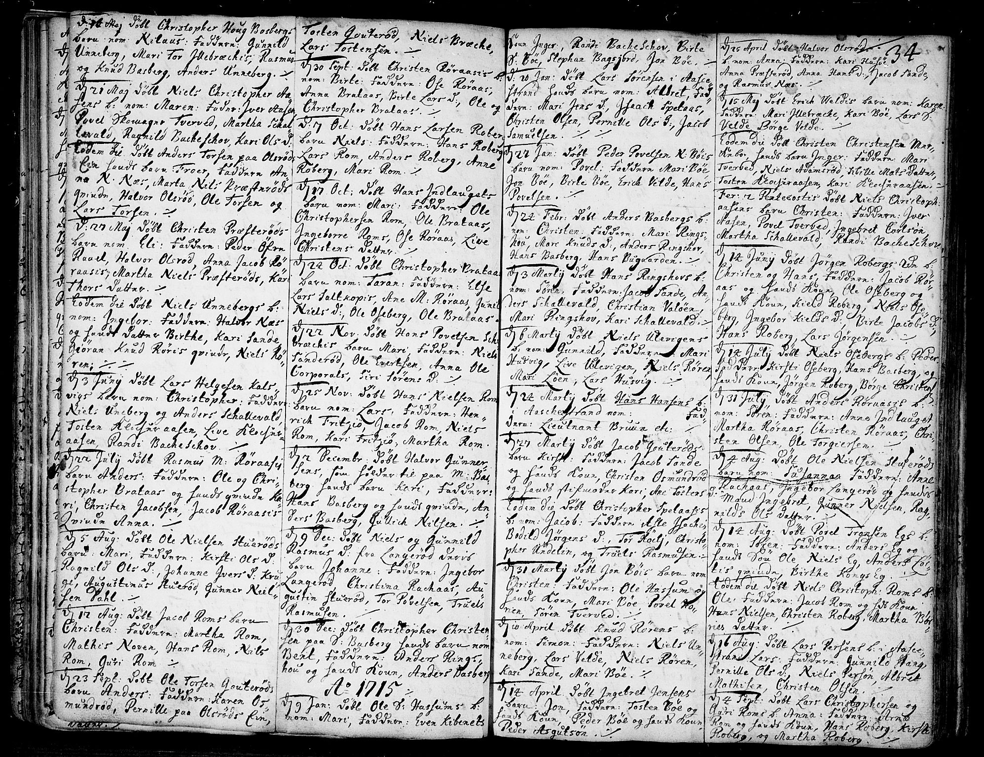 Sem kirkebøker, AV/SAKO-A-5/F/Fb/L0001: Ministerialbok nr. II 1, 1702-1764, s. 34