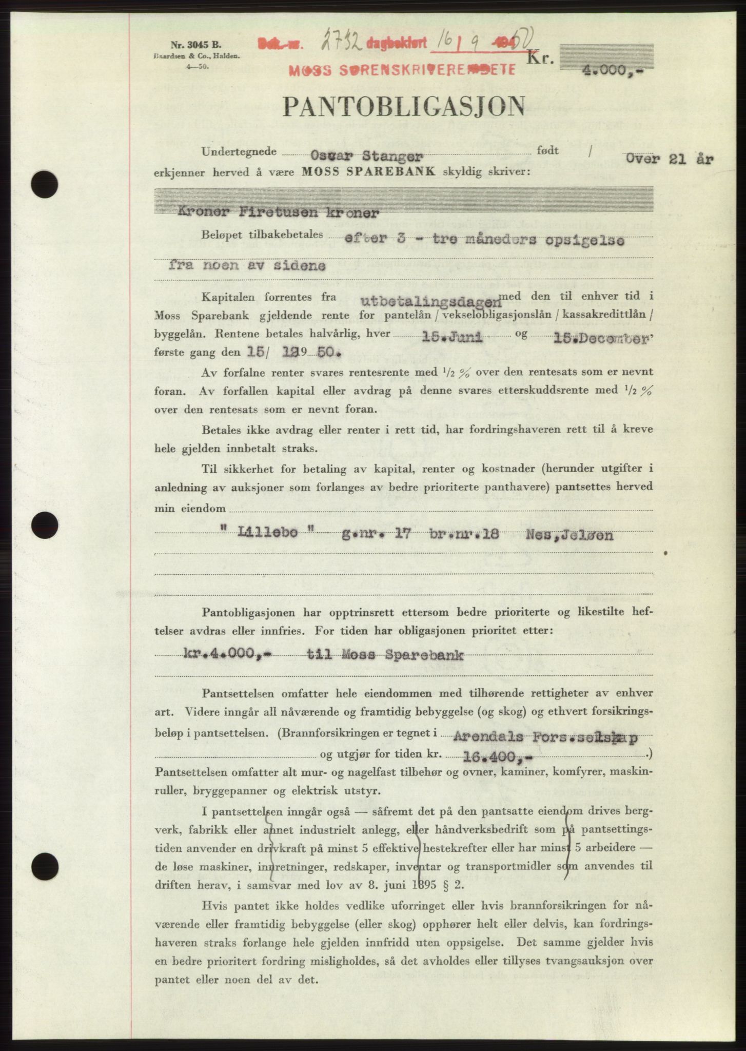 Moss sorenskriveri, SAO/A-10168: Pantebok nr. B25, 1950-1950, Dagboknr: 2732/1950