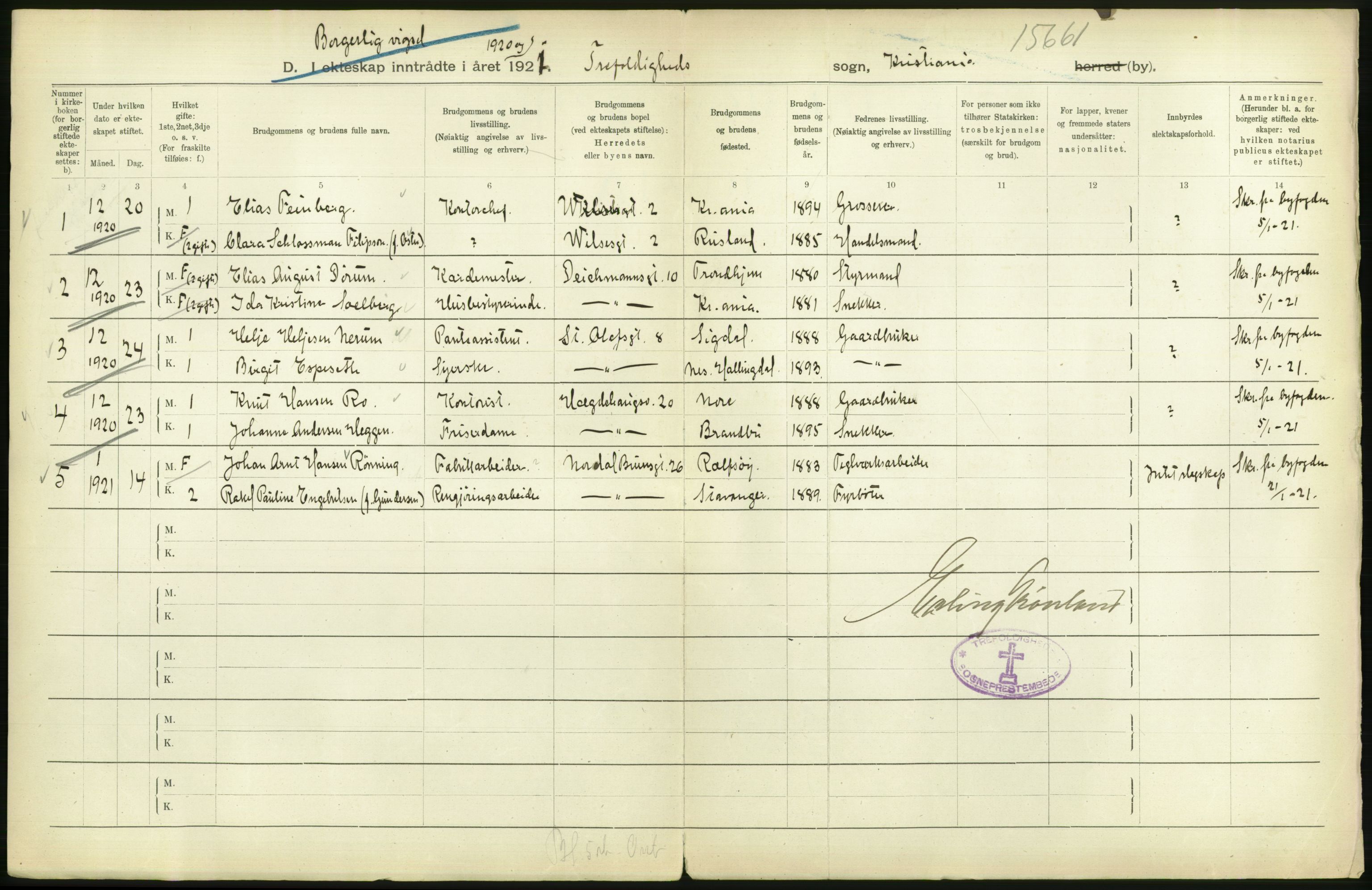 Statistisk sentralbyrå, Sosiodemografiske emner, Befolkning, RA/S-2228/D/Df/Dfc/Dfca/L0011: Kristiania: Gifte, 1921, s. 70