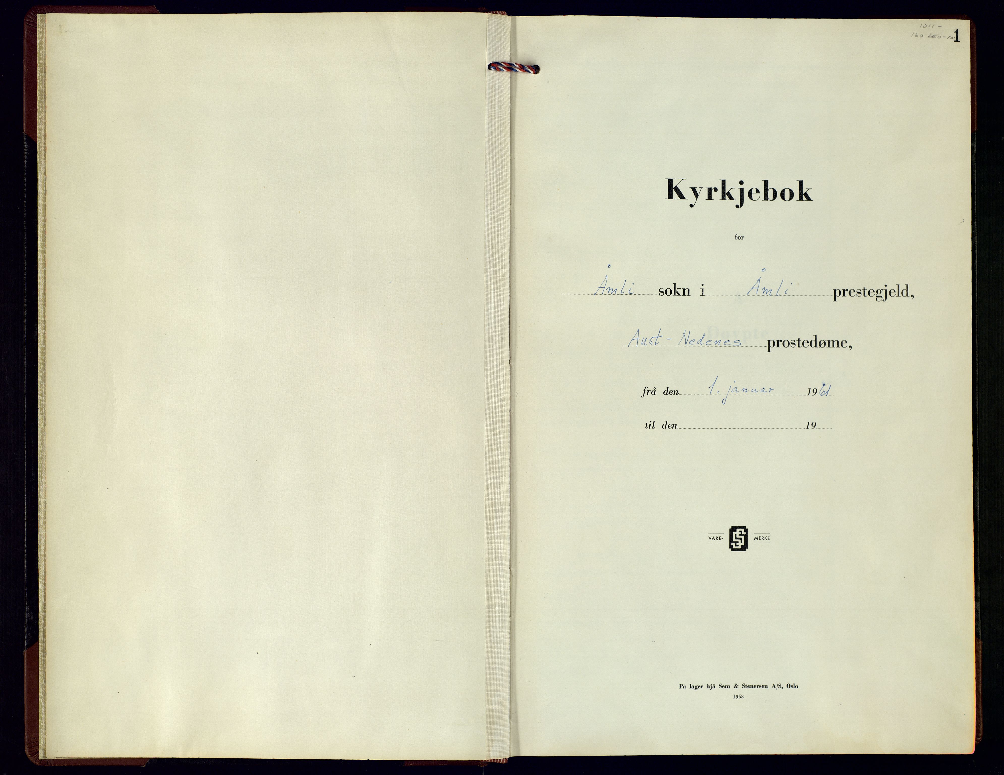Åmli sokneprestkontor, AV/SAK-1111-0050/F/Fb/Fbc/L0008: Klokkerbok nr. B-8, 1960-1979, s. 1
