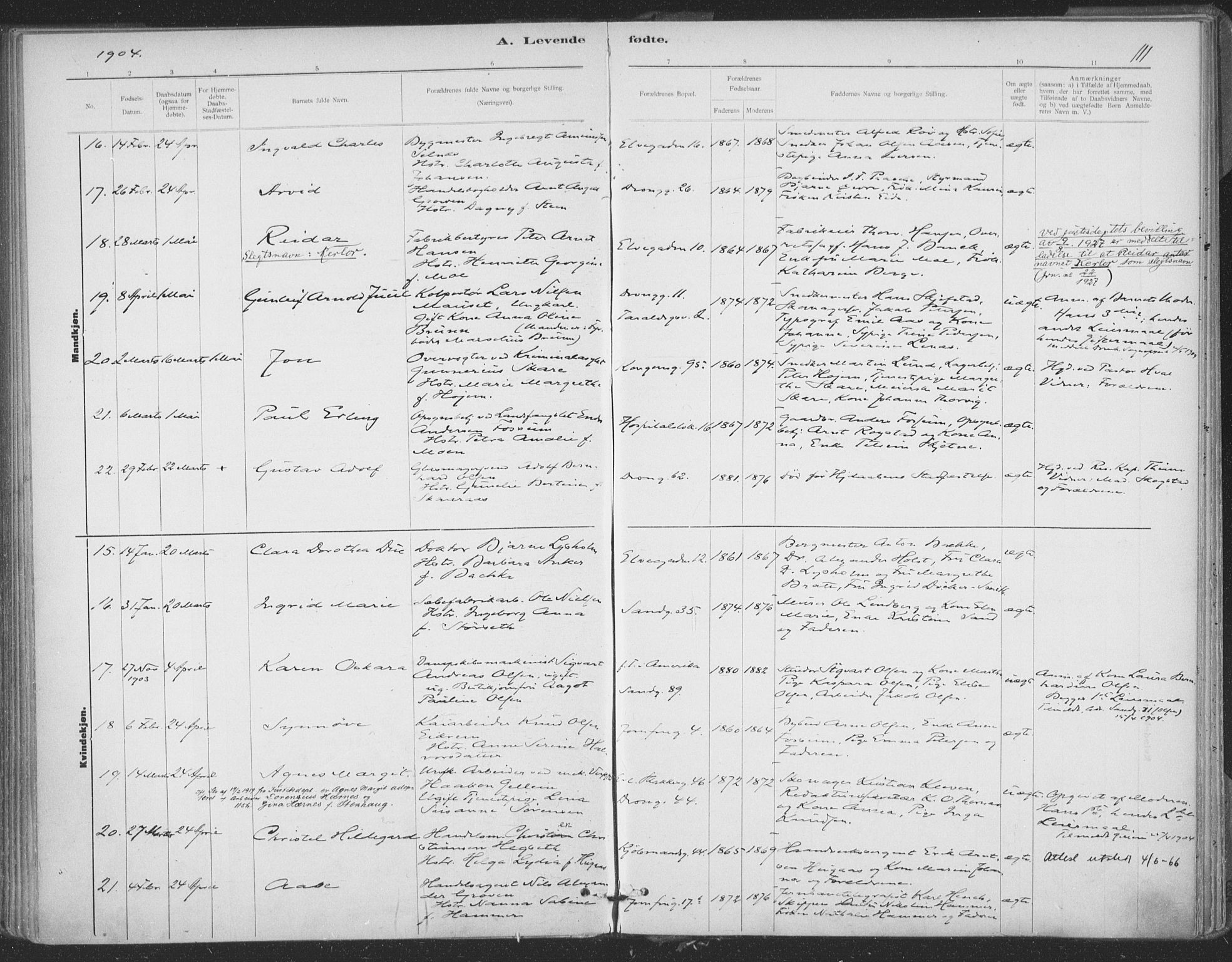 Ministerialprotokoller, klokkerbøker og fødselsregistre - Sør-Trøndelag, SAT/A-1456/602/L0122: Ministerialbok nr. 602A20, 1892-1908, s. 111