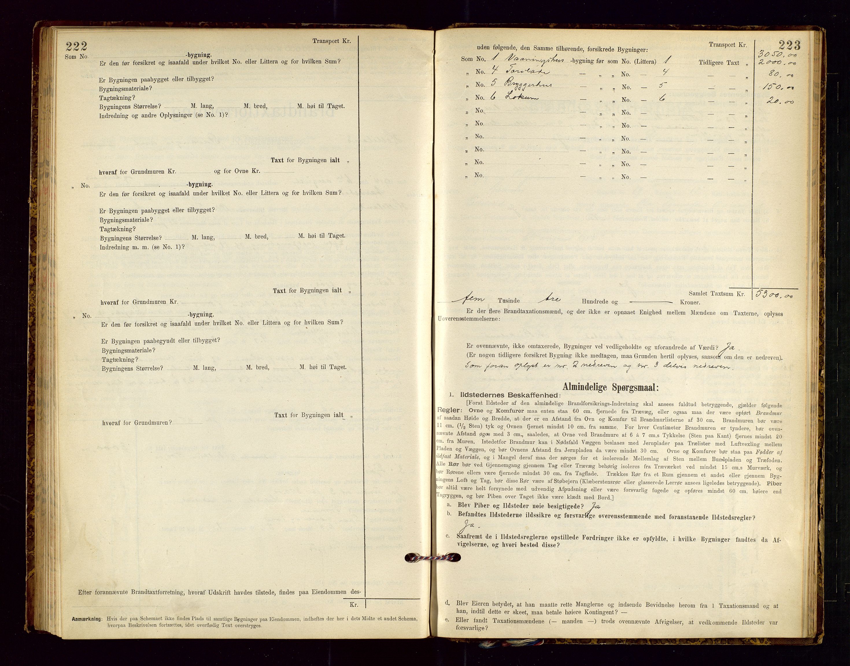 Helleland lensmannskontor, AV/SAST-A-100209/Gob/L0001: "Brandtaxationsprotokol", 1896-1919, s. 222-223