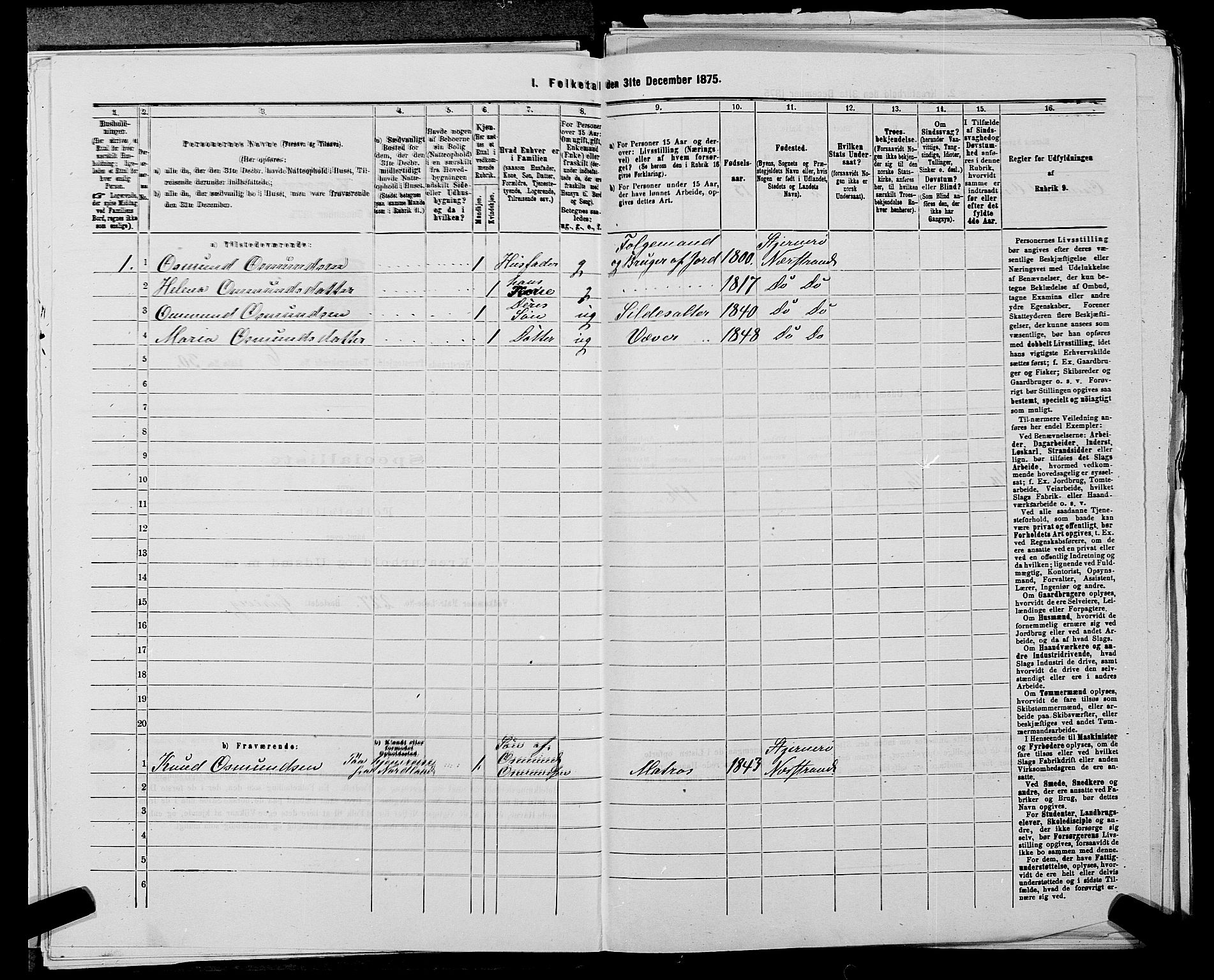 SAST, Folketelling 1875 for 1139P Nedstrand prestegjeld, 1875, s. 699