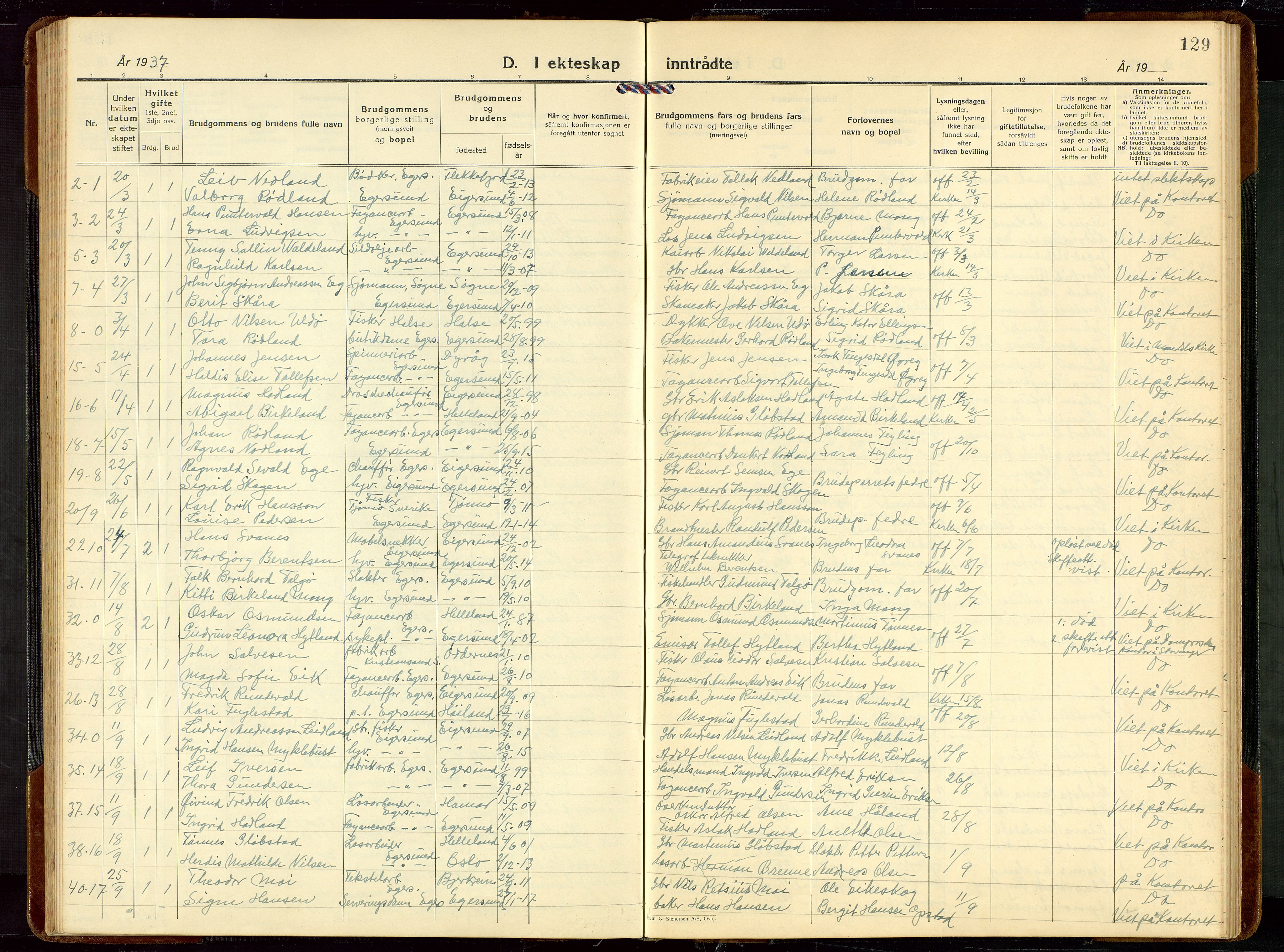 Eigersund sokneprestkontor, AV/SAST-A-101807/S09/L0014: Klokkerbok nr. B 14, 1931-1949, s. 129