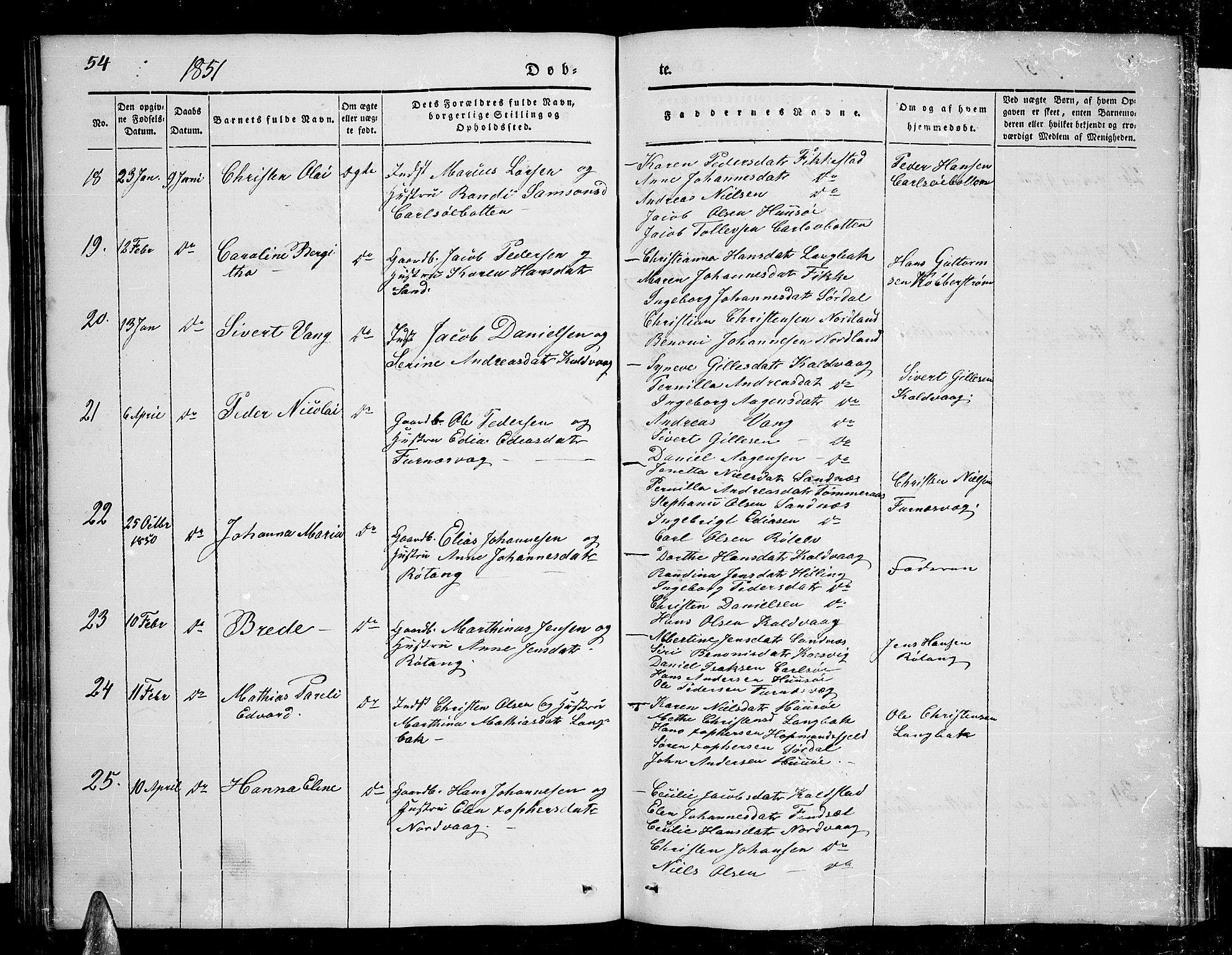 Ministerialprotokoller, klokkerbøker og fødselsregistre - Nordland, AV/SAT-A-1459/859/L0856: Klokkerbok nr. 859C02, 1843-1854, s. 54