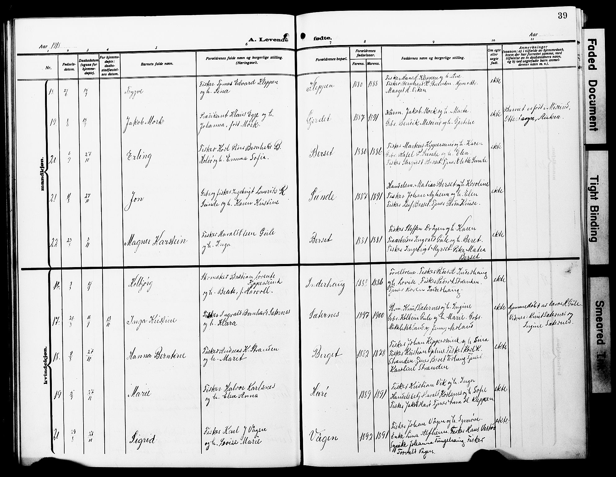 Ministerialprotokoller, klokkerbøker og fødselsregistre - Møre og Romsdal, AV/SAT-A-1454/566/L0774: Klokkerbok nr. 566C03, 1910-1929, s. 39