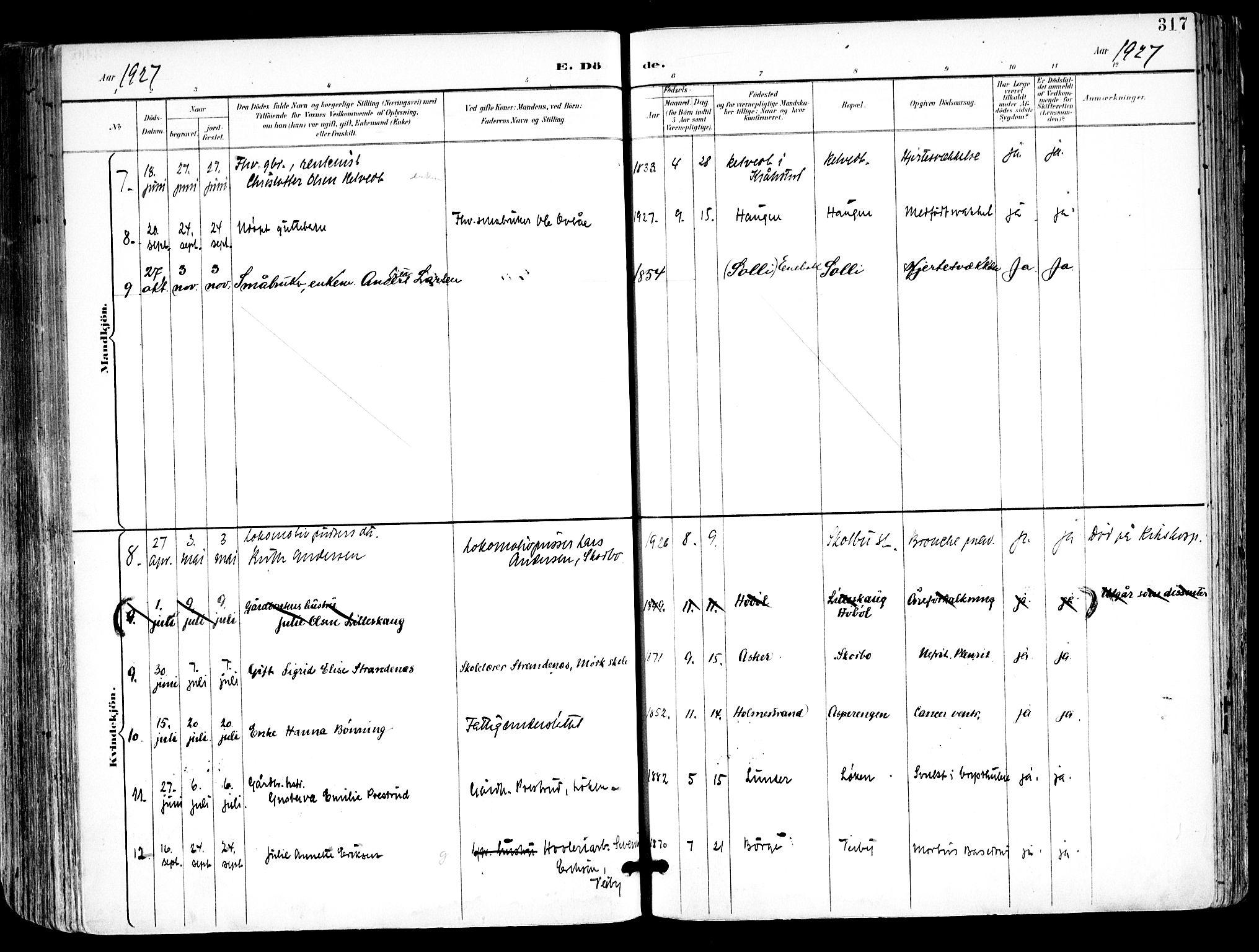 Kråkstad prestekontor Kirkebøker, SAO/A-10125a/F/Fa/L0010: Ministerialbok nr. I 10, 1893-1931, s. 317