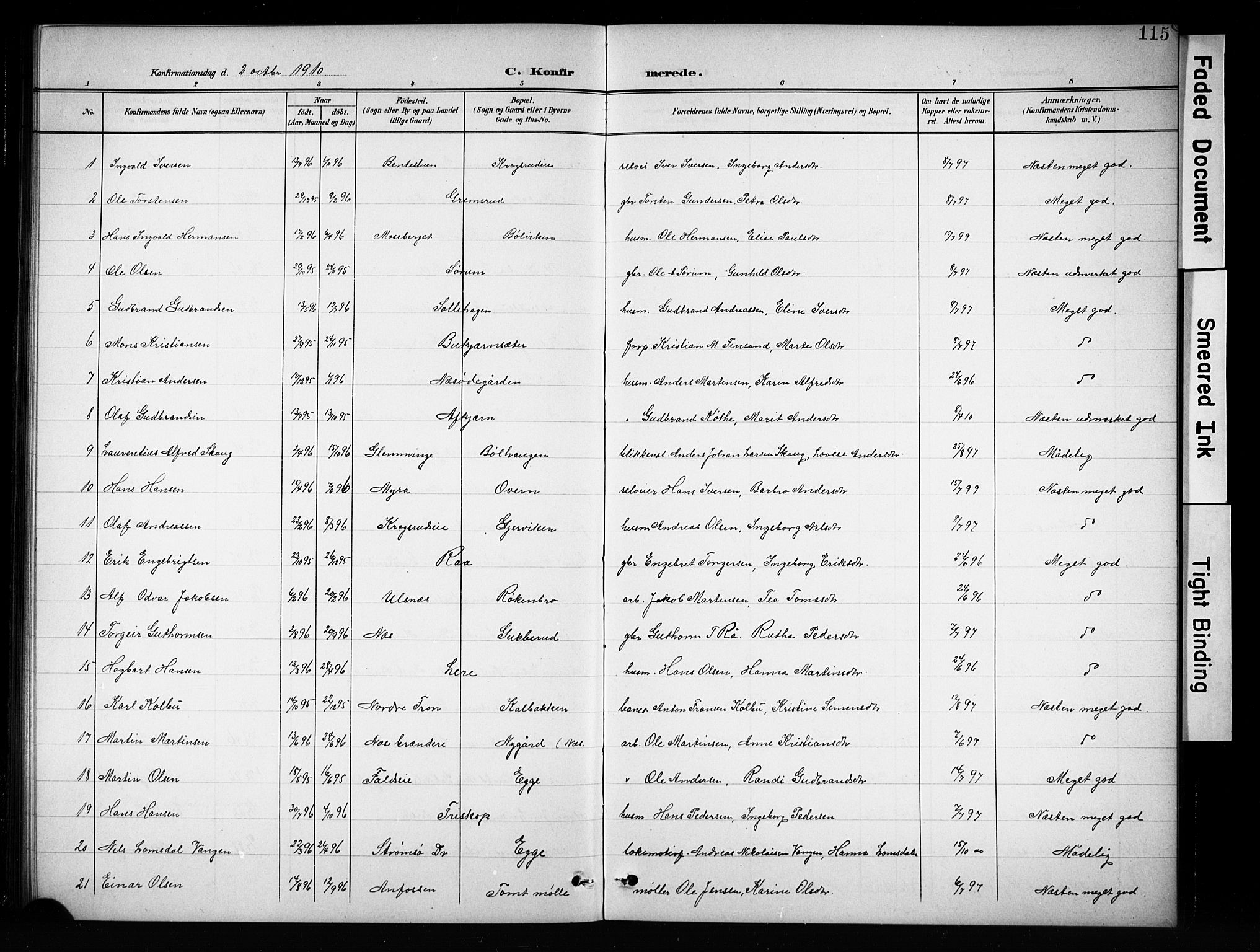 Brandbu prestekontor, AV/SAH-PREST-114/H/Ha/Hab/L0005: Klokkerbok nr. 5, 1900-1913, s. 115