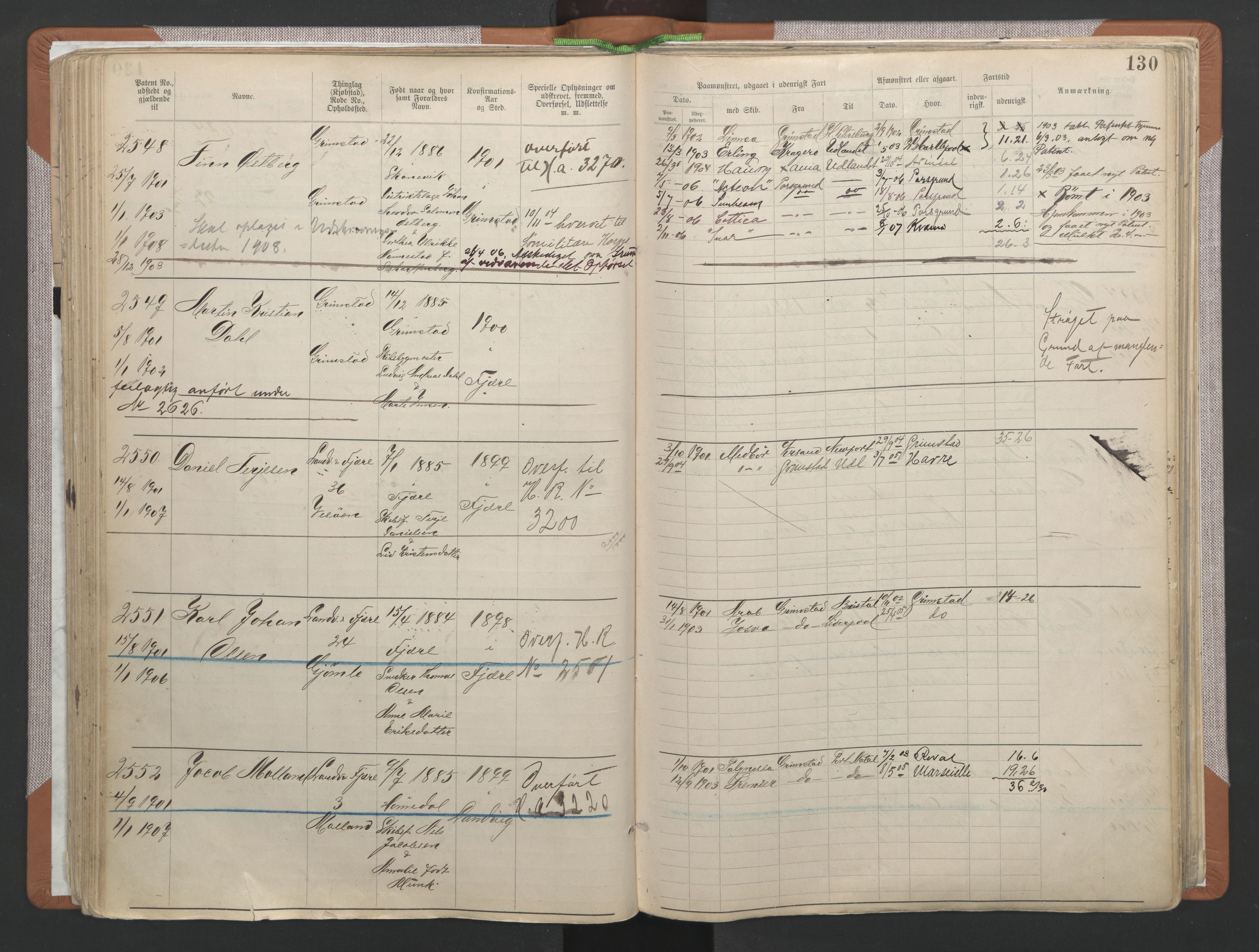 Grimstad mønstringskrets, SAK/2031-0013/F/Fa/L0006: Annotasjonsrulle nr 1911-3453 med register, V-19, 1892-1939, s. 162