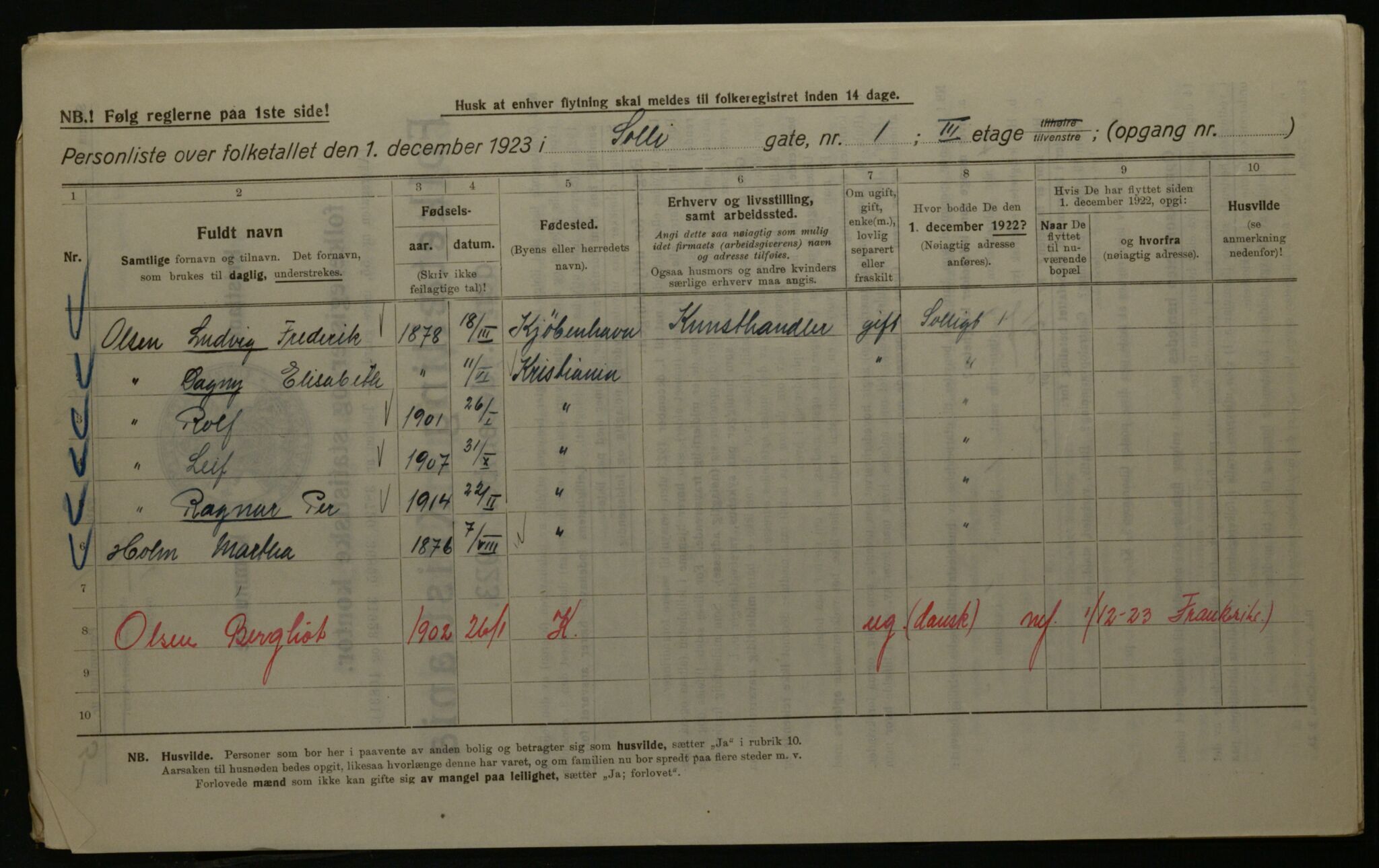 OBA, Kommunal folketelling 1.12.1923 for Kristiania, 1923, s. 109769