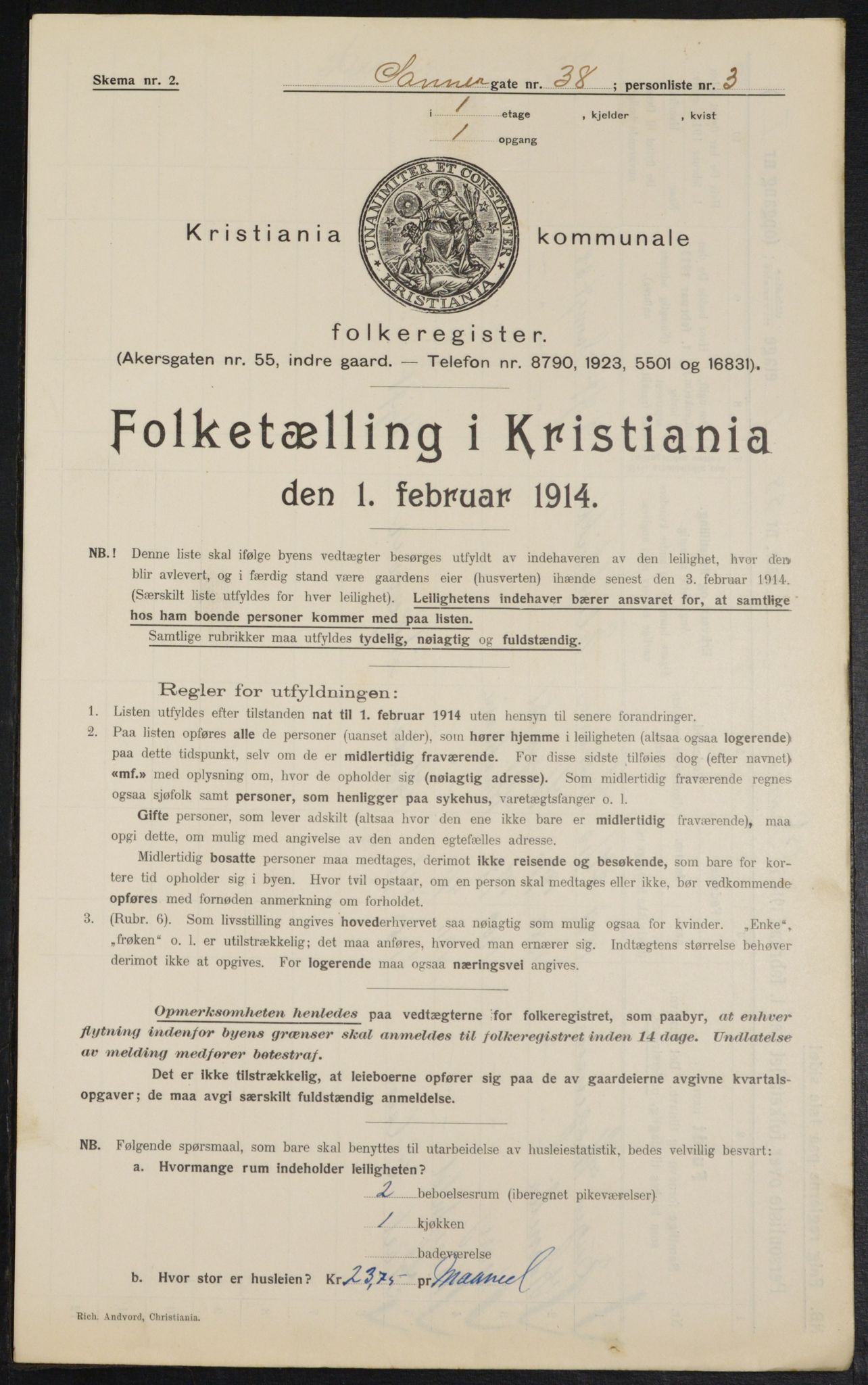 OBA, Kommunal folketelling 1.2.1914 for Kristiania, 1914, s. 88917