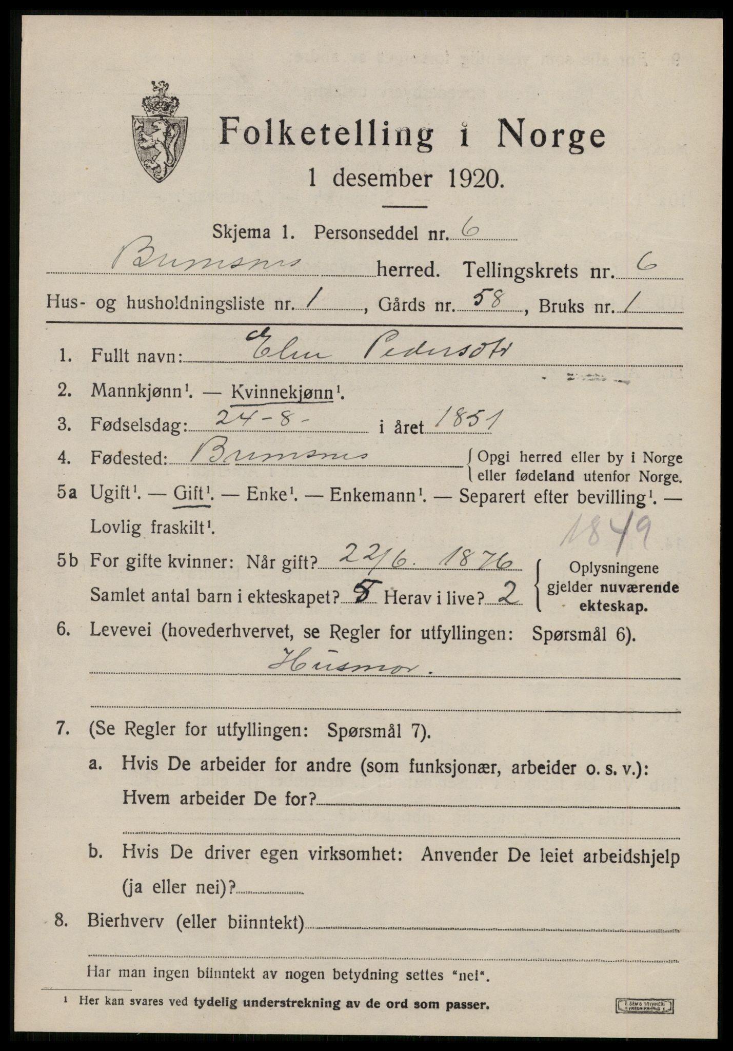 SAT, Folketelling 1920 for 1554 Bremsnes herred, 1920, s. 5155