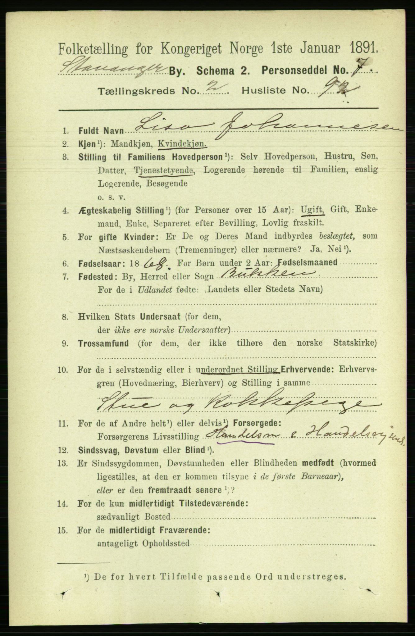 RA, Folketelling 1891 for 1103 Stavanger kjøpstad, 1891, s. 6741