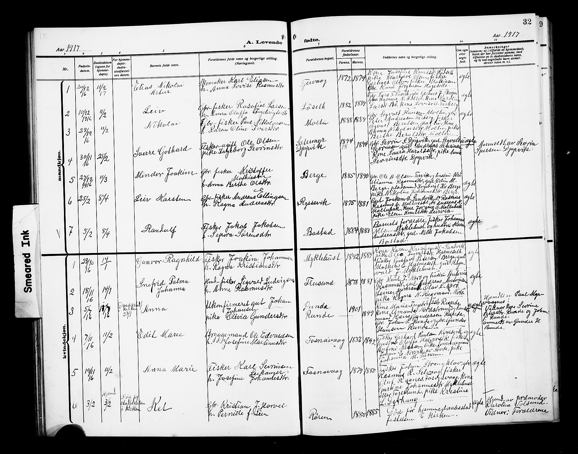 Ministerialprotokoller, klokkerbøker og fødselsregistre - Møre og Romsdal, AV/SAT-A-1454/507/L0083: Klokkerbok nr. 507C06, 1912-1919, s. 32