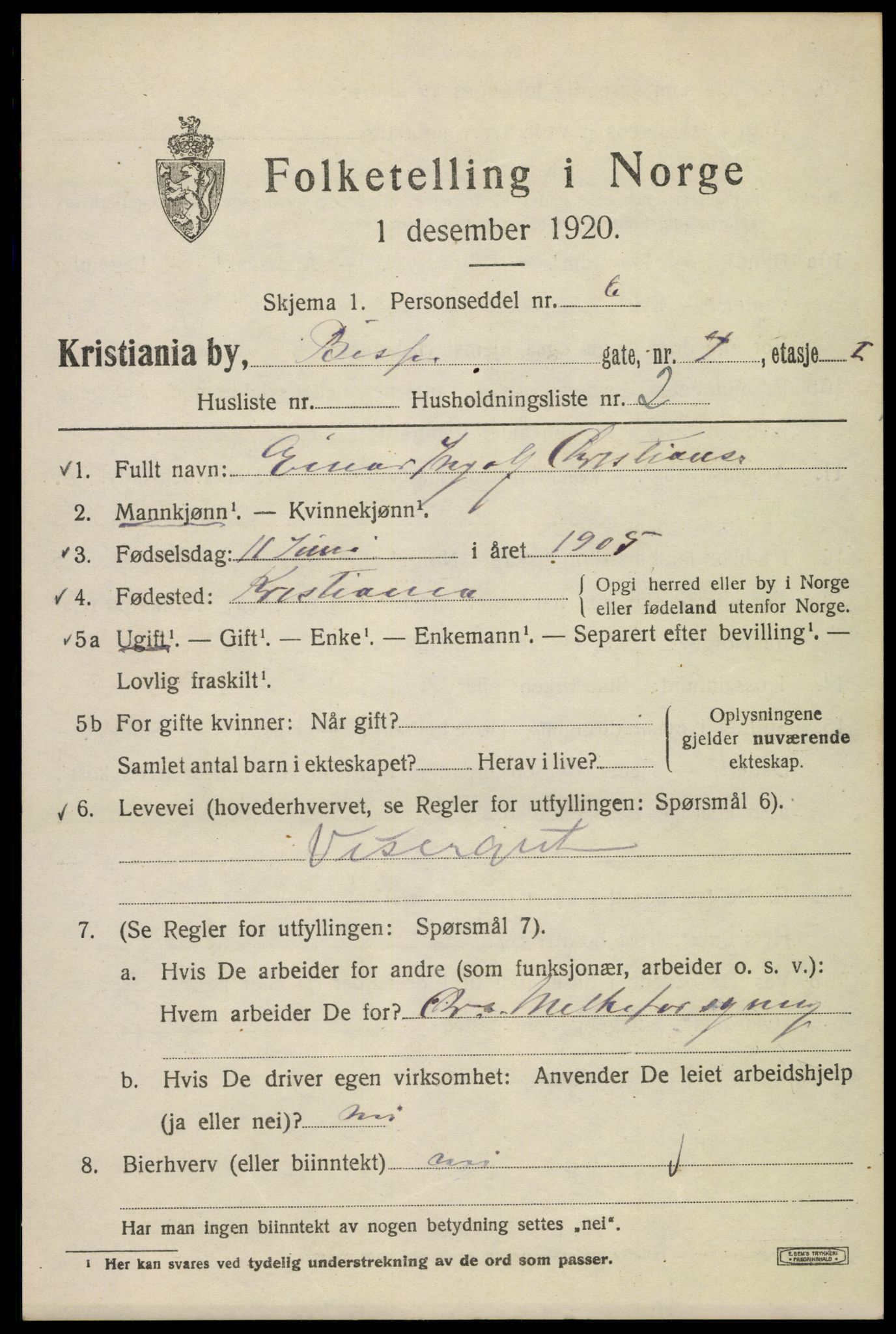 SAO, Folketelling 1920 for 0301 Kristiania kjøpstad, 1920, s. 157039