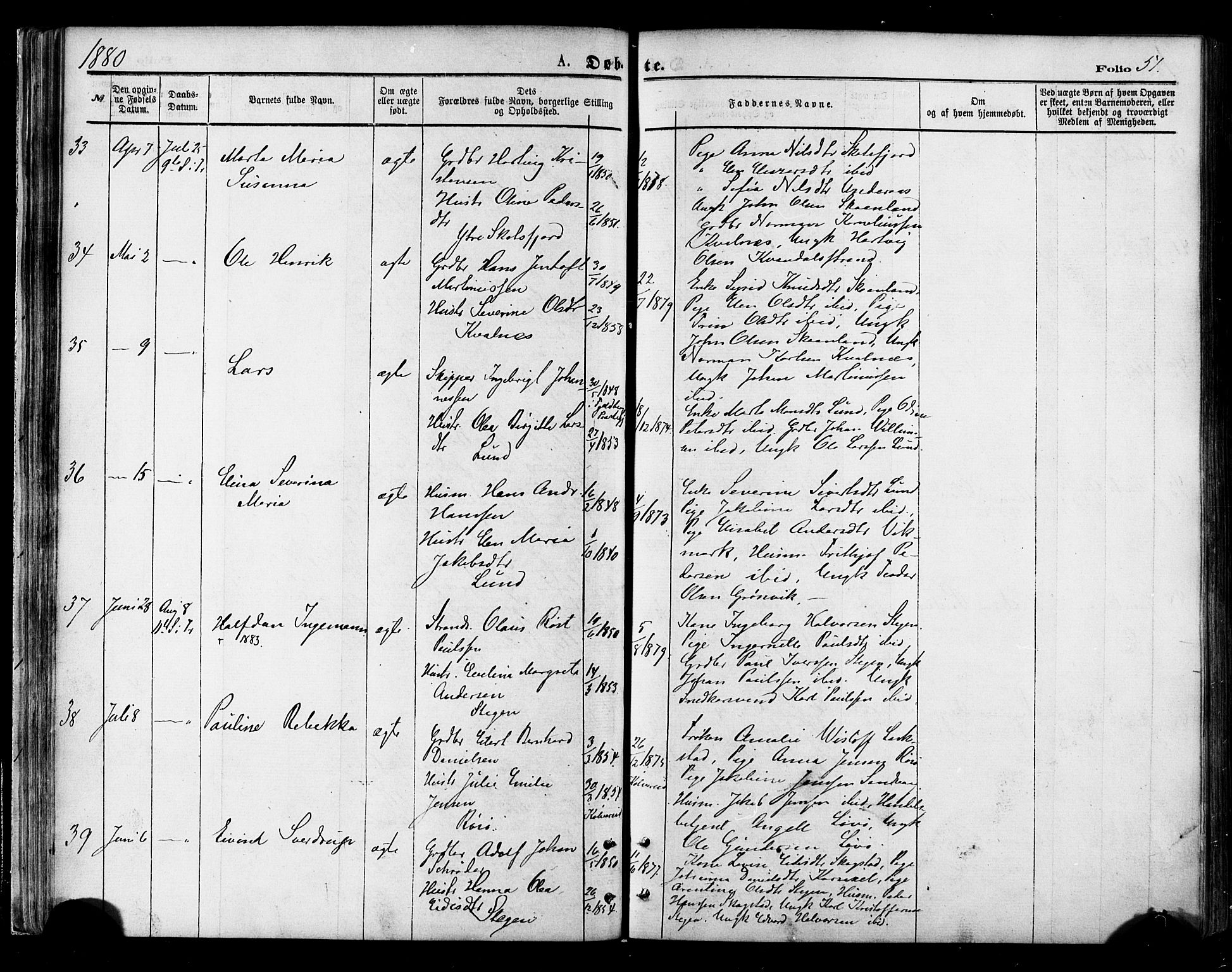 Ministerialprotokoller, klokkerbøker og fødselsregistre - Nordland, AV/SAT-A-1459/855/L0802: Ministerialbok nr. 855A10, 1875-1886, s. 51