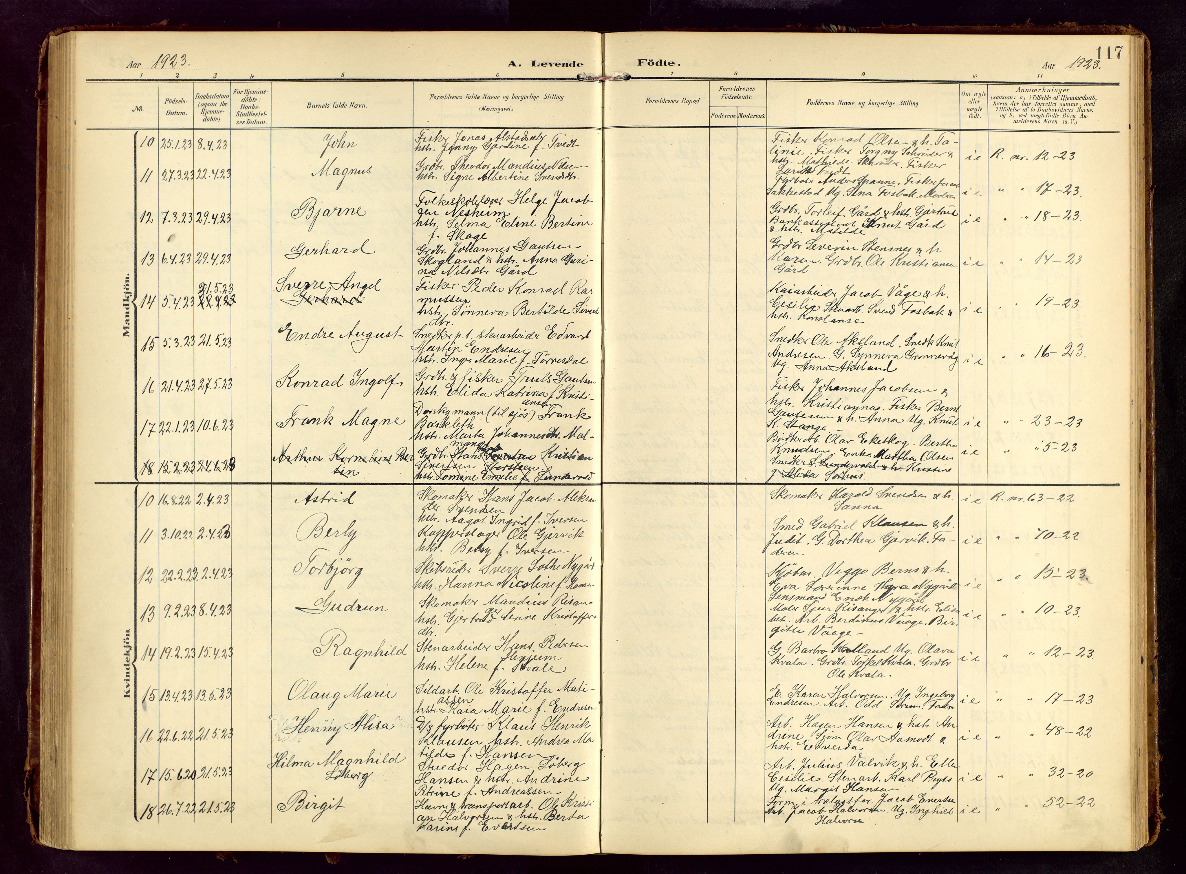 Haugesund sokneprestkontor, AV/SAST-A -101863/H/Ha/Hab/L0006: Klokkerbok nr. B 6, 1906-1944, s. 117