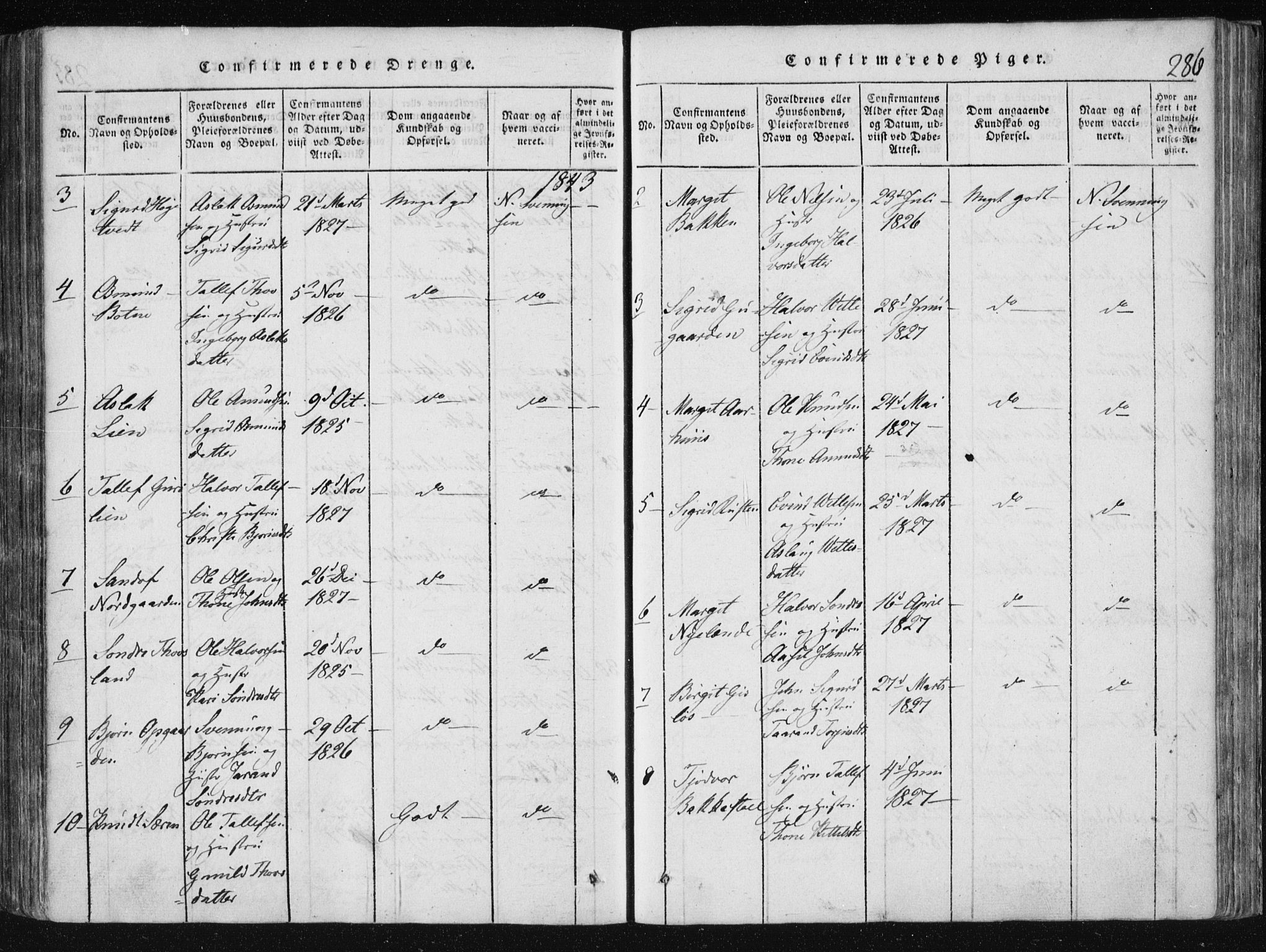 Vinje kirkebøker, SAKO/A-312/F/Fa/L0003: Ministerialbok nr. I 3, 1814-1843, s. 286