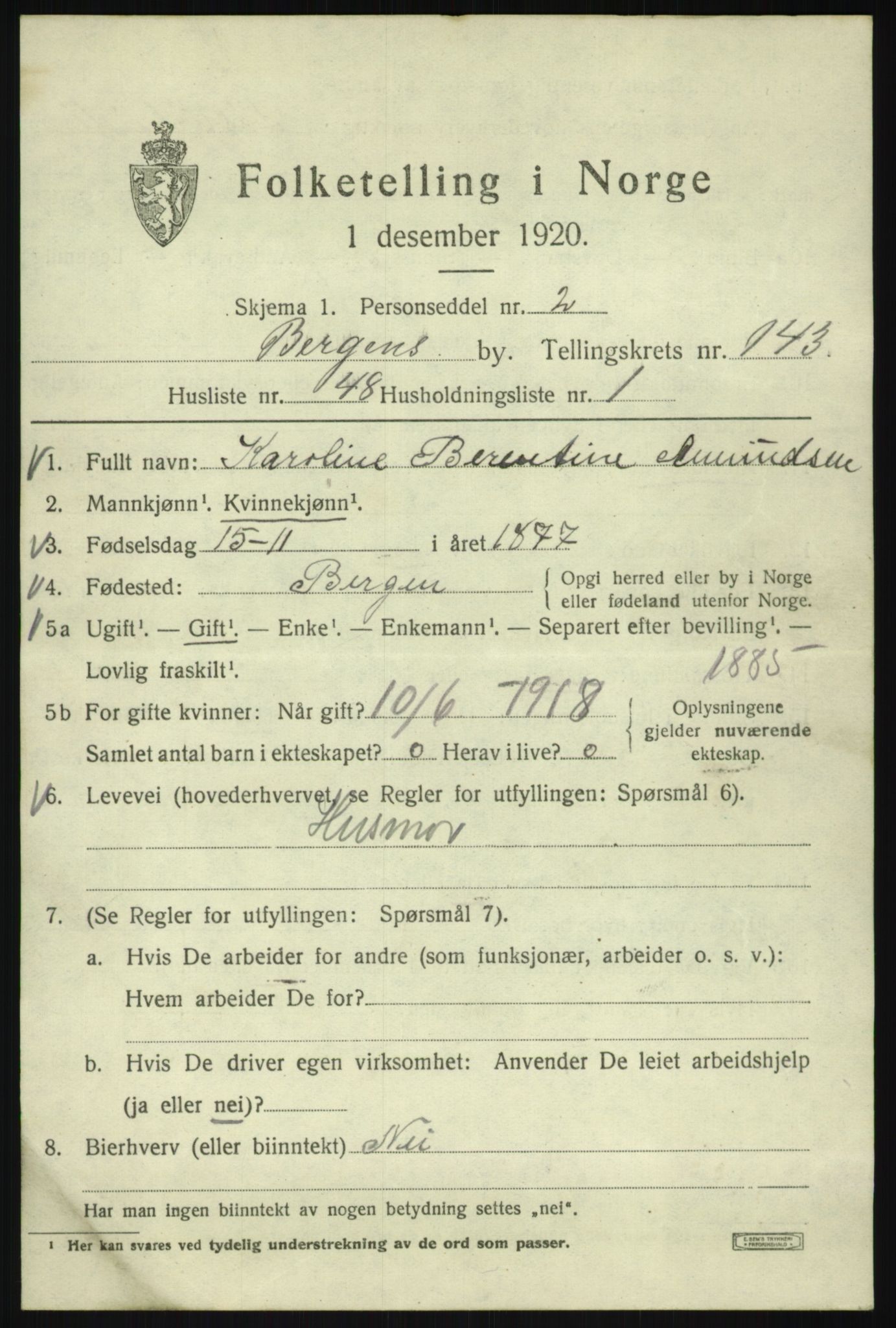 SAB, Folketelling 1920 for 1301 Bergen kjøpstad, 1920, s. 240127