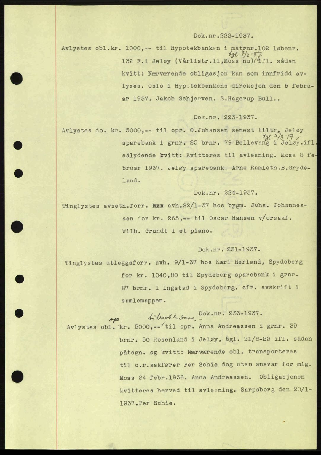 Moss sorenskriveri, SAO/A-10168: Pantebok nr. B3, 1937-1937, Dagboknr: 222/1937