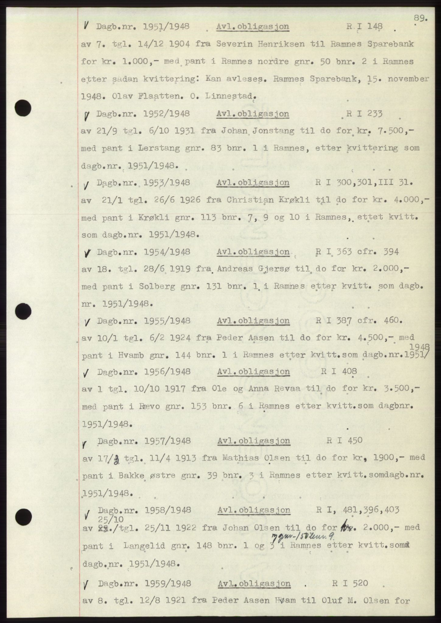 Horten sorenskriveri, SAKO/A-133/G/Ga/Gab/L0007: Pantebok nr. B-11 - B-12, 1947-1948, Dagboknr: 1951/1948