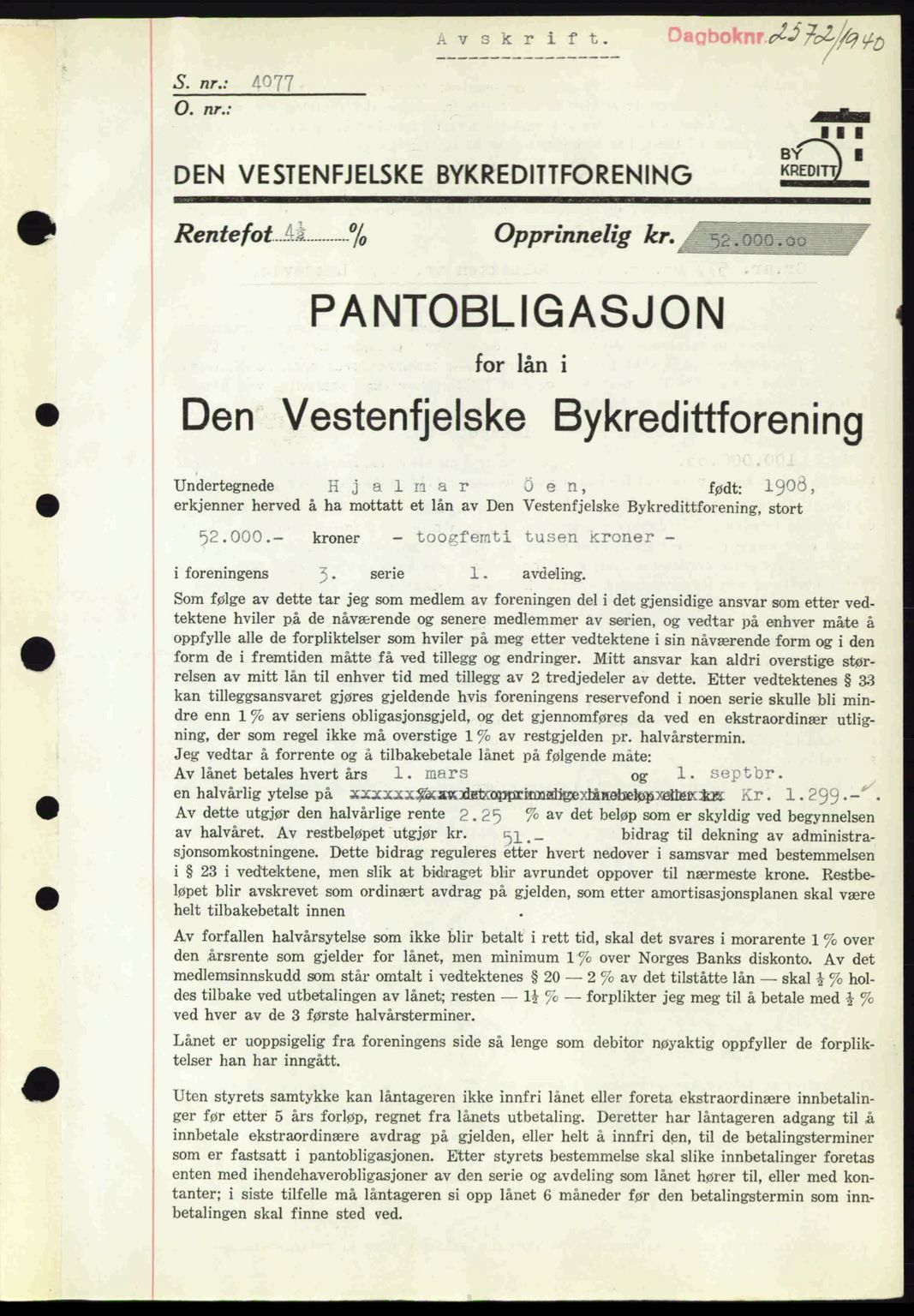 Midhordland sorenskriveri, SAB/A-3001/1/G/Gb/Gbo/L0002: Pantebok nr. B8-13, 1939-1941, Dagboknr: 2572/1940