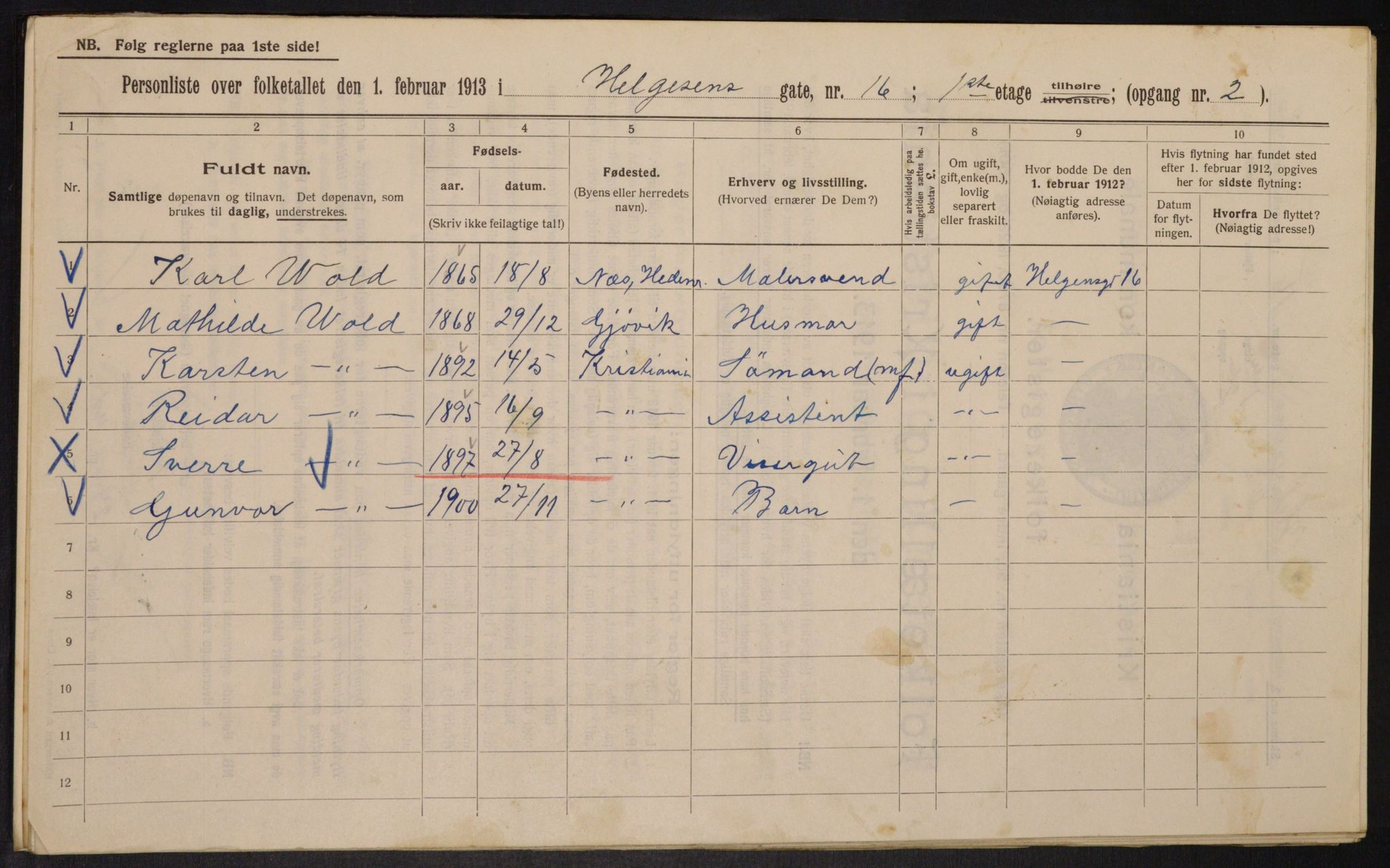 OBA, Kommunal folketelling 1.2.1913 for Kristiania, 1913, s. 37843