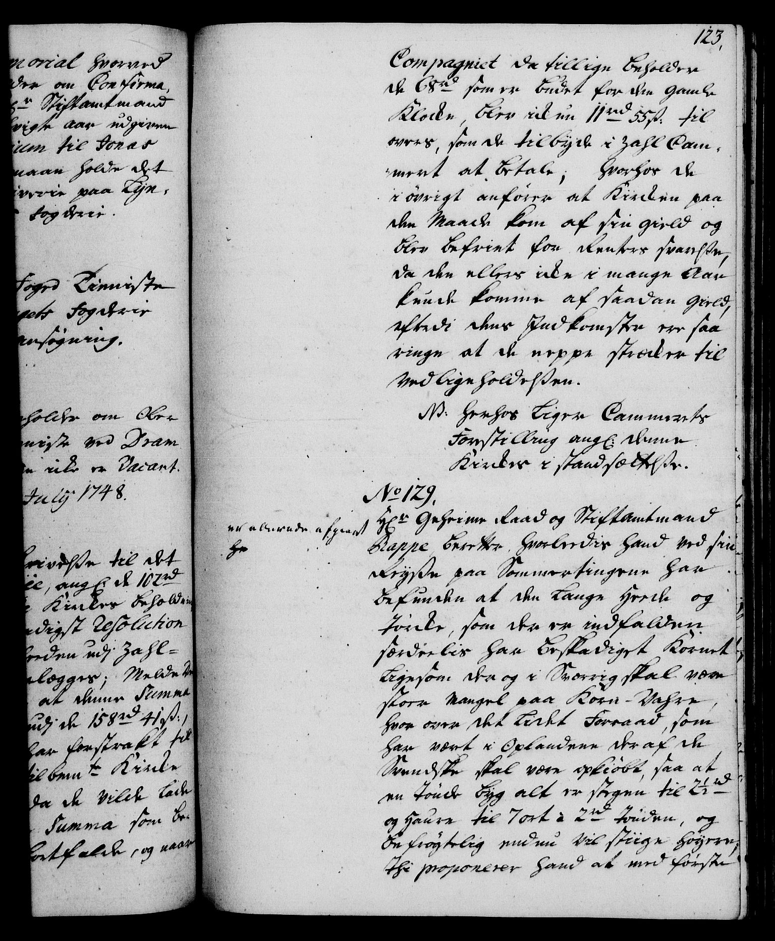 Rentekammeret, Kammerkanselliet, AV/RA-EA-3111/G/Gh/Gha/L0029: Norsk ekstraktmemorialprotokoll (merket RK 53.74), 1748-1749, s. 123